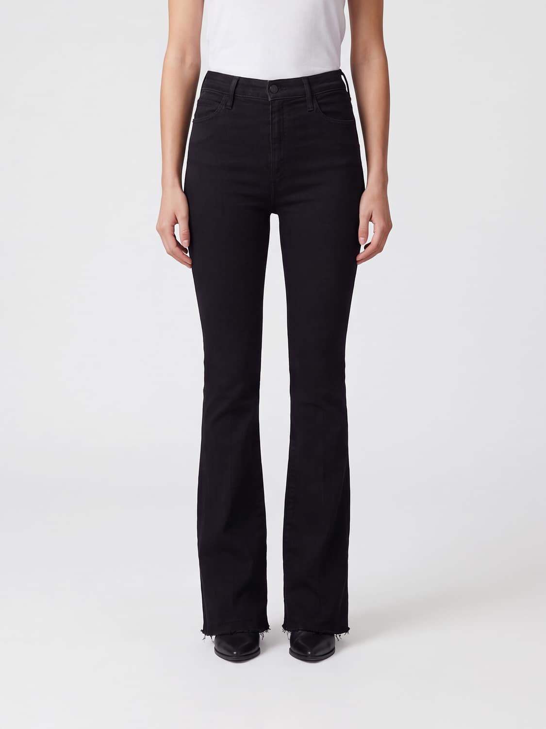 MOTHER JEANS: Mother The Hustler Ankle Fray High-Waist Cropped Flared Jeans, Schwarz - Img 1