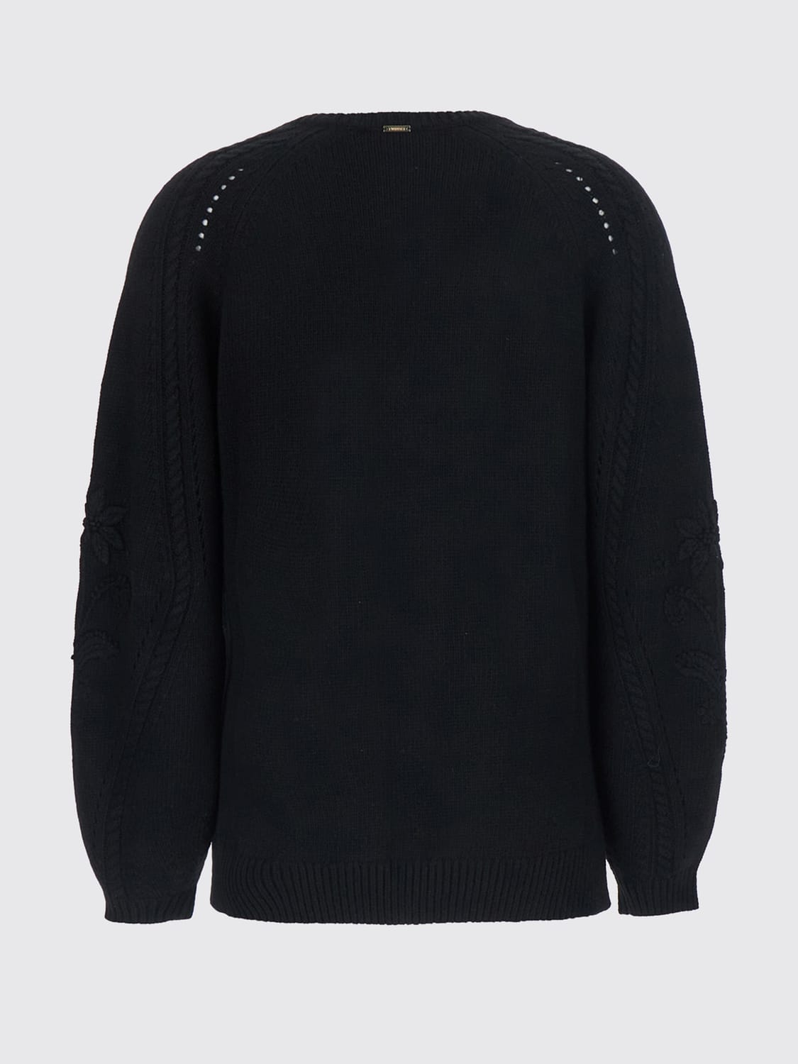 TWINSET SWEATER: V-Neck Wool-Blend Jumper Twinset with Ribbed Trims, Black - Img 3