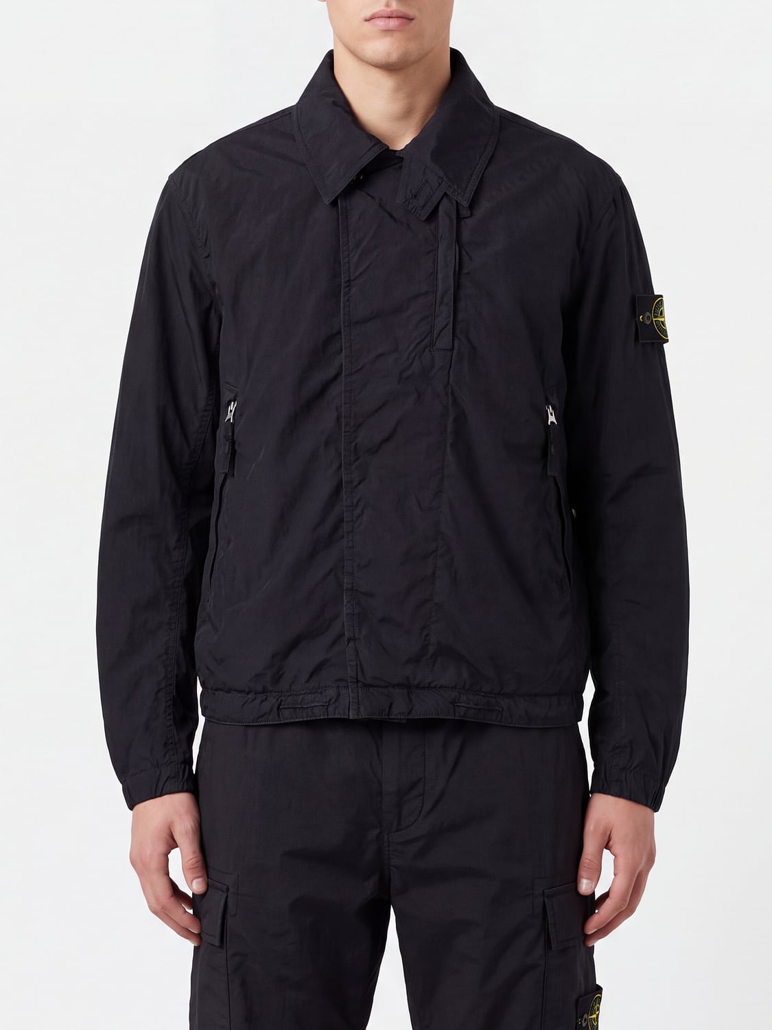 STONE ISLAND JACKE: Hemdjacke Stone Island aus recyceltem Funktionsstoff mit Compass-Logo, Blau - Img 1