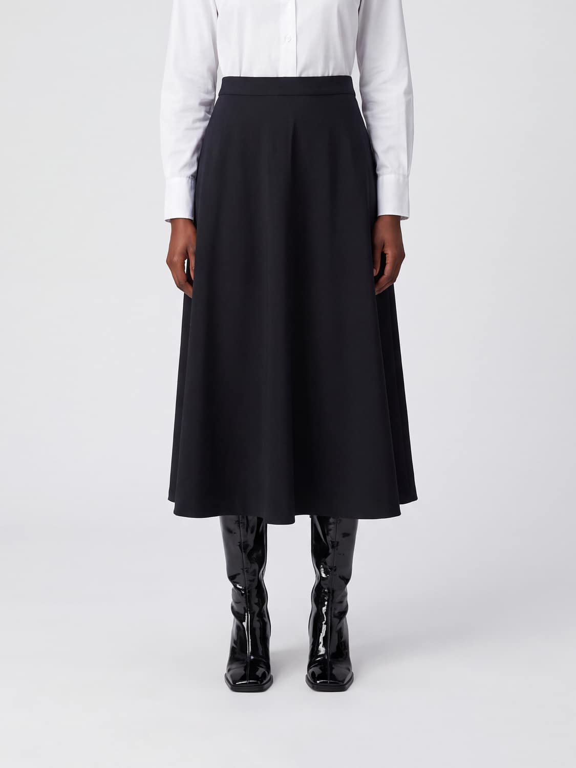 'S MAX MARA GONNA: Gonna midi a ruota 'S Max Mara in lana vergine stretch a vita alta, Blue - Img 1