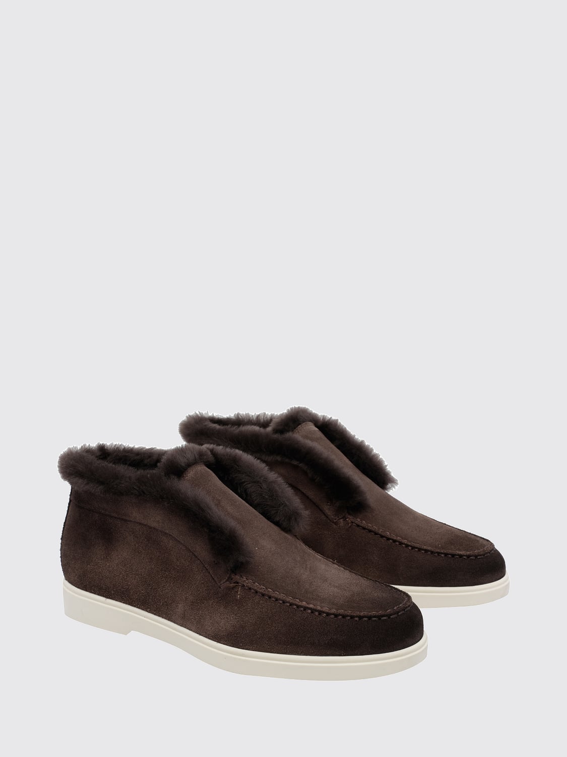 SANTONI BOTTES: Bottines chukka Santoni en suède avec intérieur chaud en shearling, Marron - Img 2
