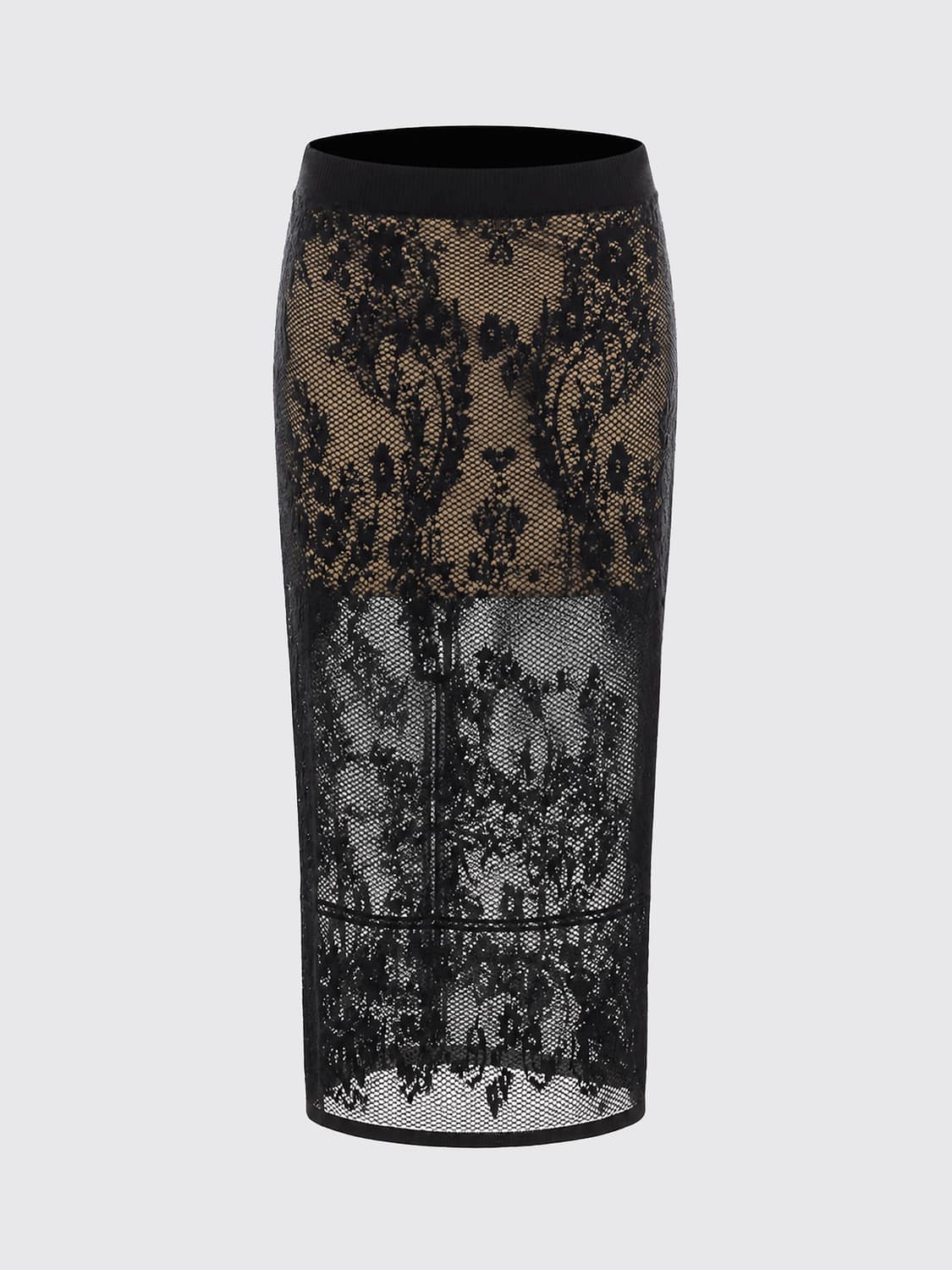 TWINSET SKIRT: Twinset High-Waisted Lace Midi Pencil Skirt, Black - Img 2