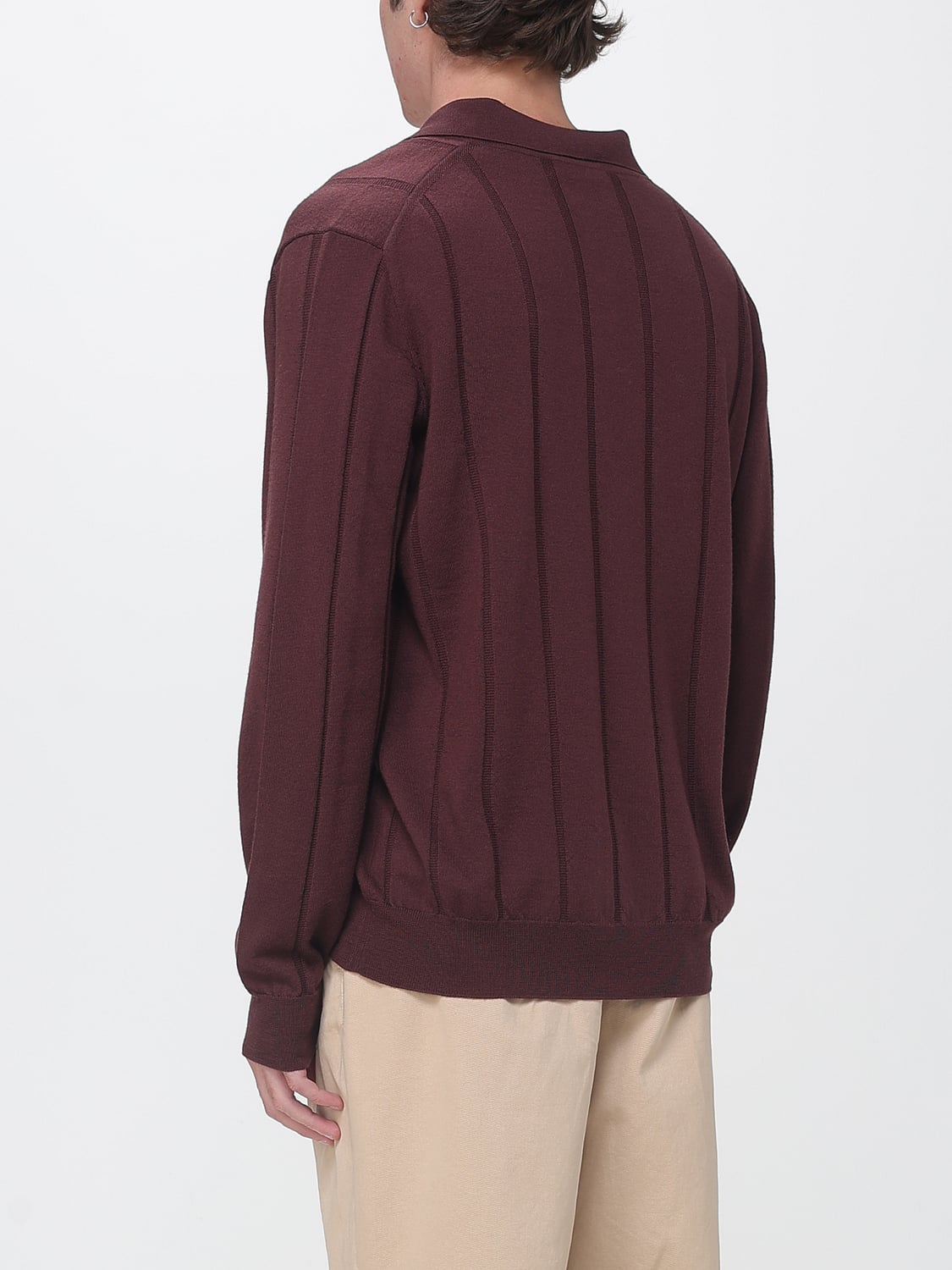 CANALI POLO: Polo à manches longues Canali en pure laine vierge avec col côtelé, Rouge - Img 2
