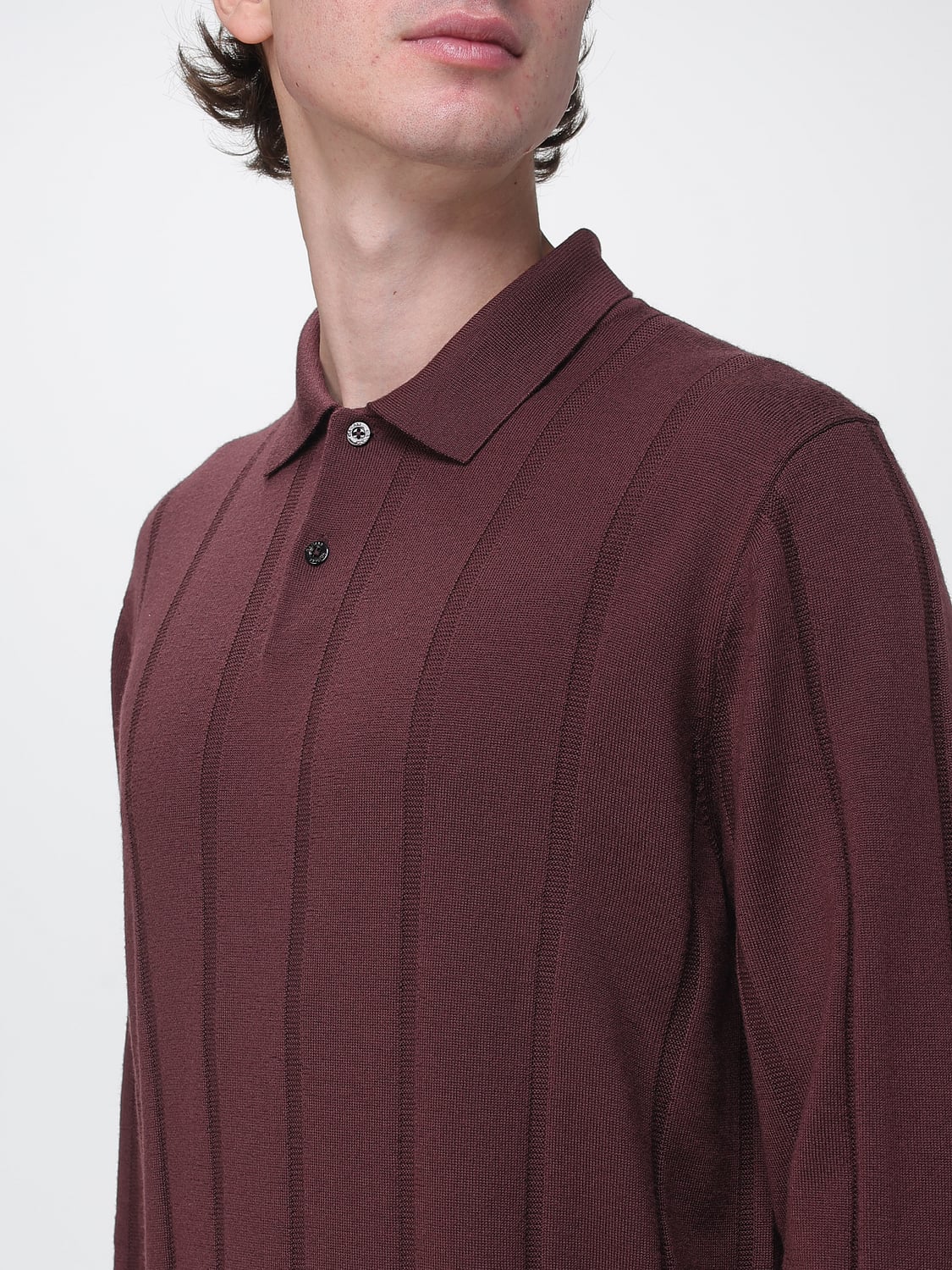 CANALI POLO: Polo à manches longues Canali en pure laine vierge avec col côtelé, Rouge - Img 3
