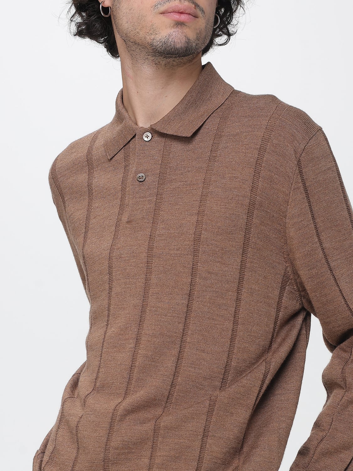 CANALI POLO: Polo à manches longues Canali en pure laine vierge avec col côtelé, Chameau - Img 3