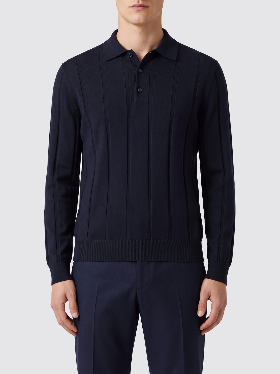 CANALI POLO: Polo à manches longues Canali en pure laine vierge avec col côtelé, Bleu Marine - Img 1