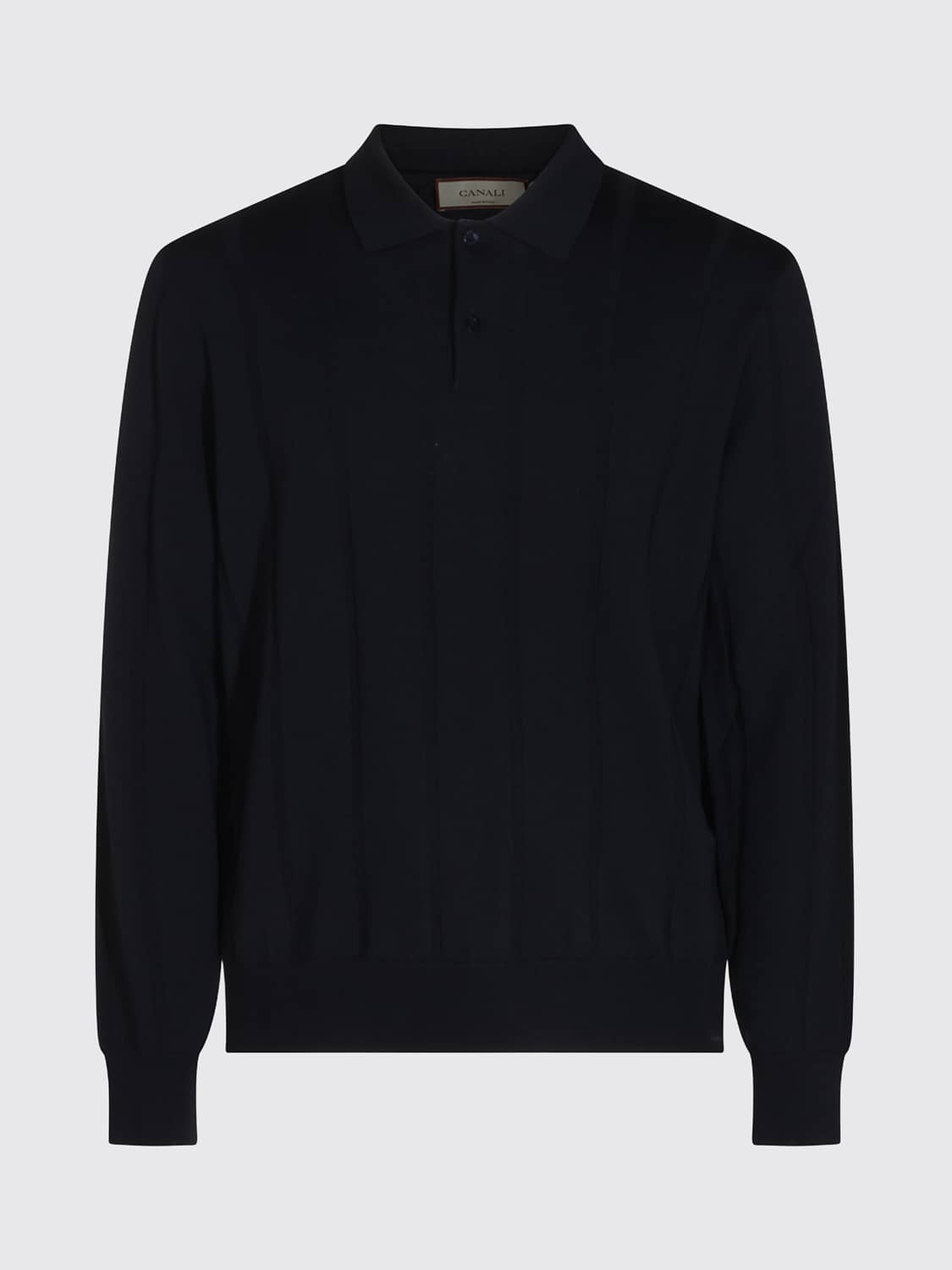 CANALI POLO: Polo à manches longues Canali en pure laine vierge avec col côtelé, Bleu Marine - Img 2
