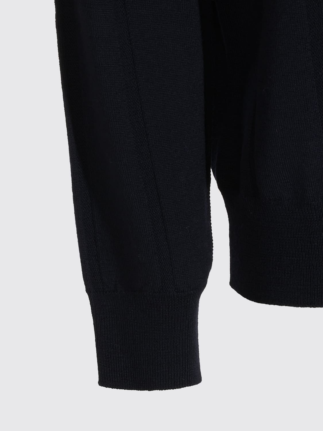 CANALI POLO: Polo à manches longues Canali en pure laine vierge avec col côtelé, Bleu Marine - Img 4