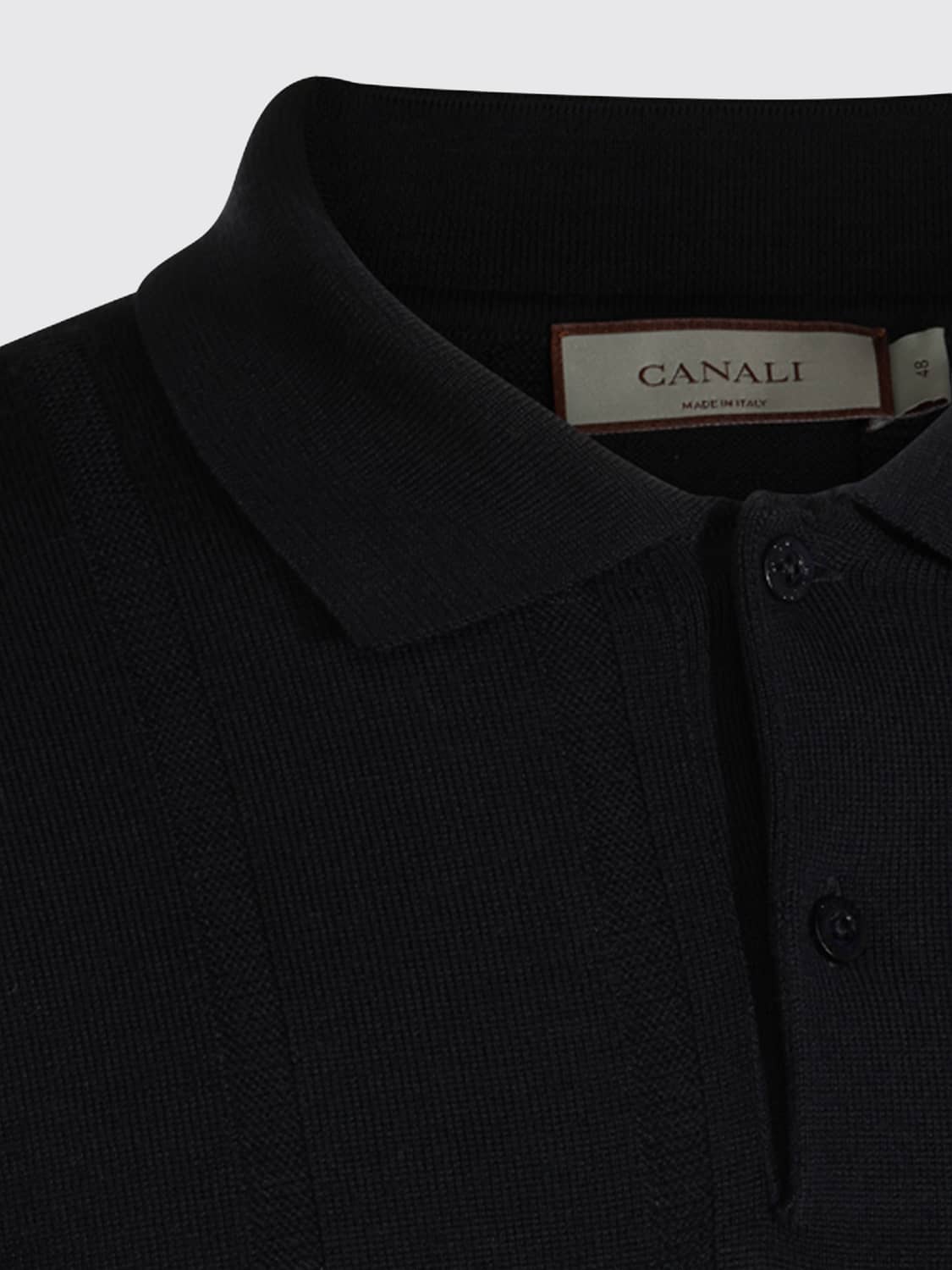 CANALI POLO: Polo à manches longues Canali en pure laine vierge avec col côtelé, Bleu Marine - Img 5