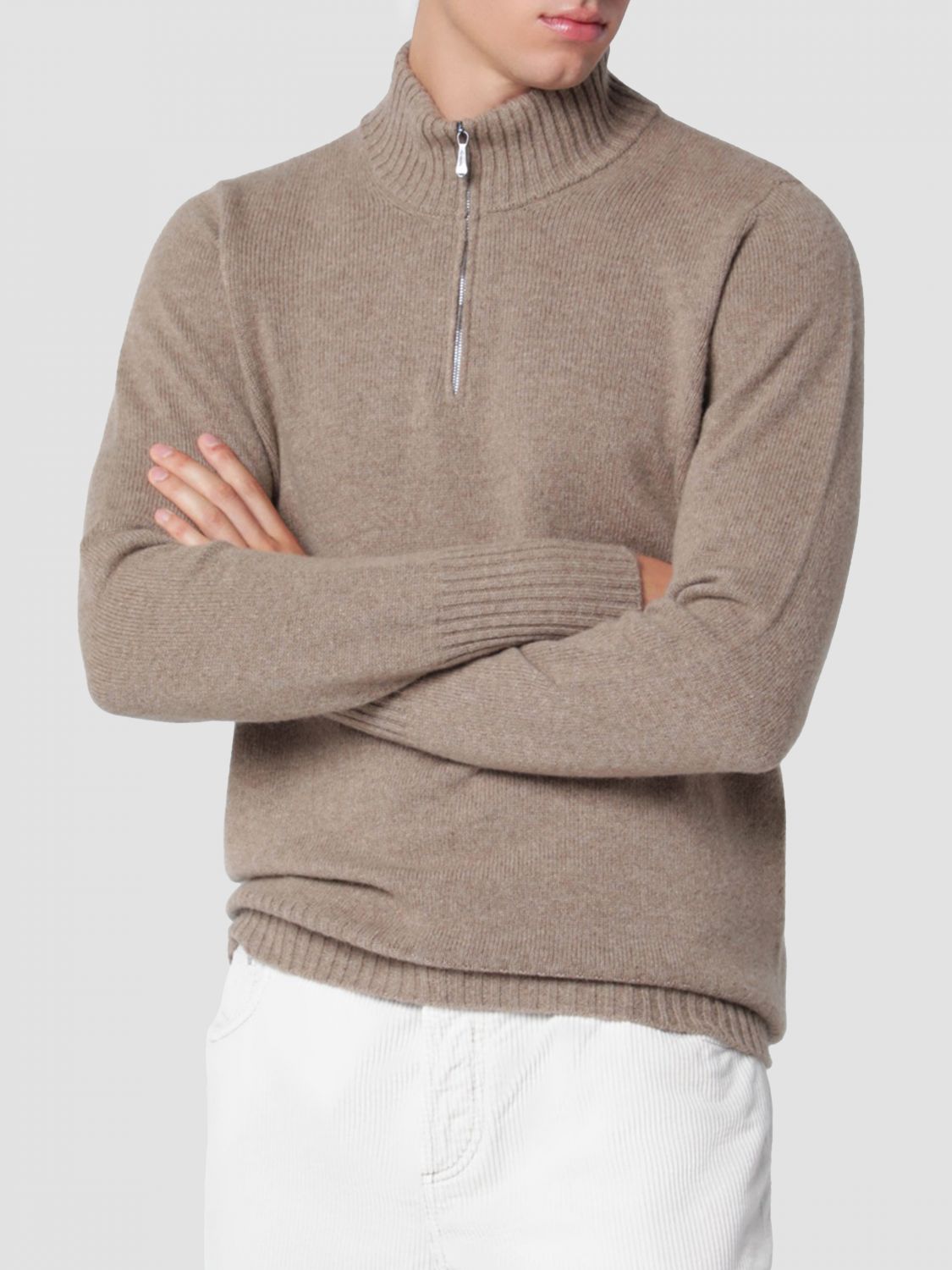 DRUMOHR SWEATER: Drumohr Pure Lambswool High-Neck Half-Zip Jumper, Beige - Img 1