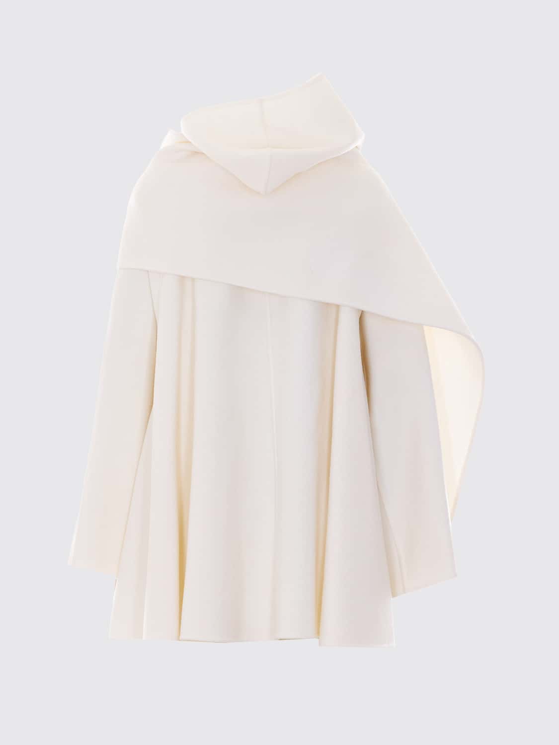 ALAÏA COAT: Alaïa Long Wool Cape with Hood and Asymmetric Hem, Ecru - Img 3