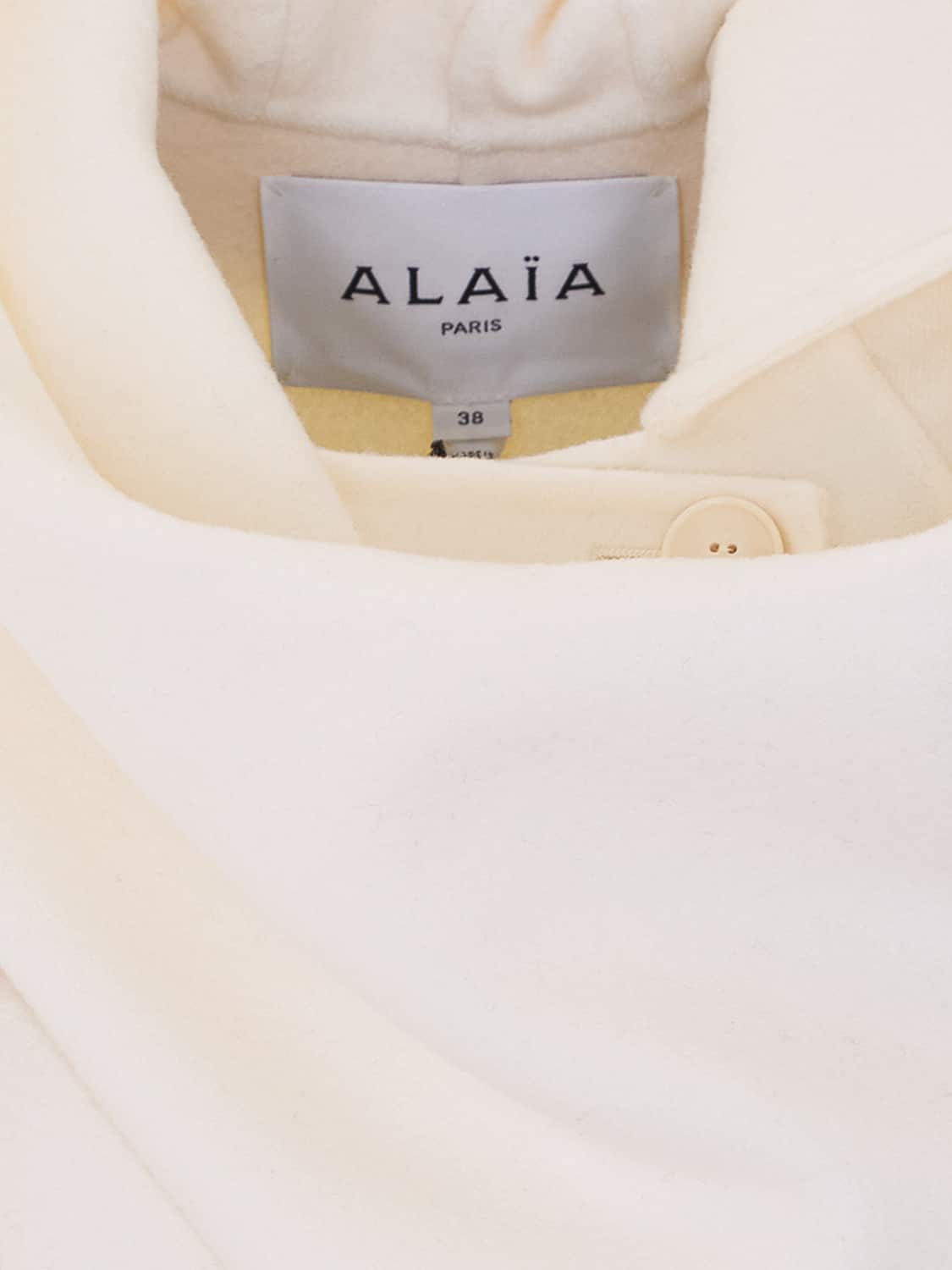 ALAÏA COAT: Alaïa Long Wool Cape with Hood and Asymmetric Hem, Ecru - Img 4