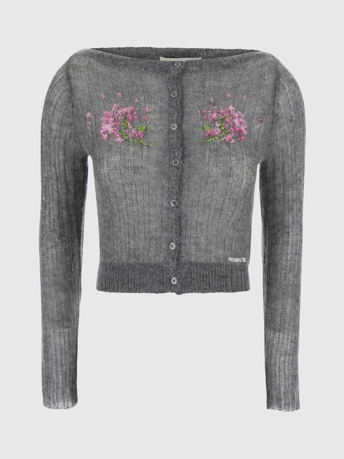 SHUSHU/TONG PULLOVER: SHUSHU/TONG Cardigan aus Wolle und Mohair mit Blumenstickerei, Grau - Img 2