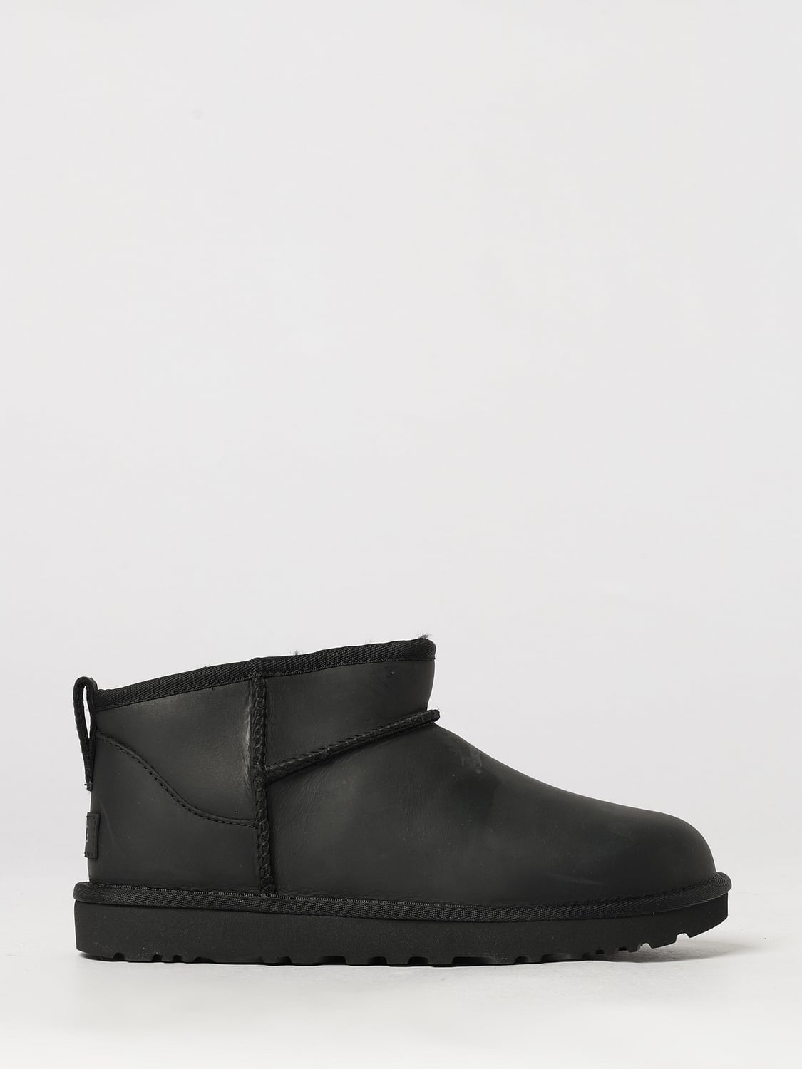 UGG BOOTS: Classic Ultra Mini Ankle Boots UGG in Leather with Shearling Lining, Black - Img 1