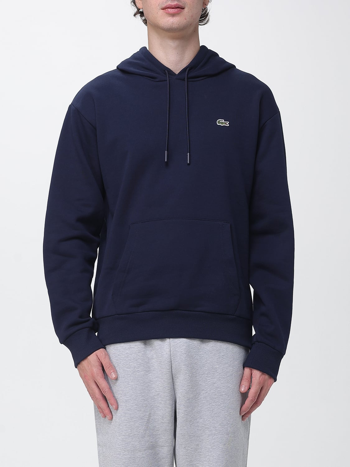 LACOSTE SWEATSHIRT: Cotton Drawstring Hoodie Lacoste with Kangaroo Pocket and Dropped Shoulders, Blue - Img 1