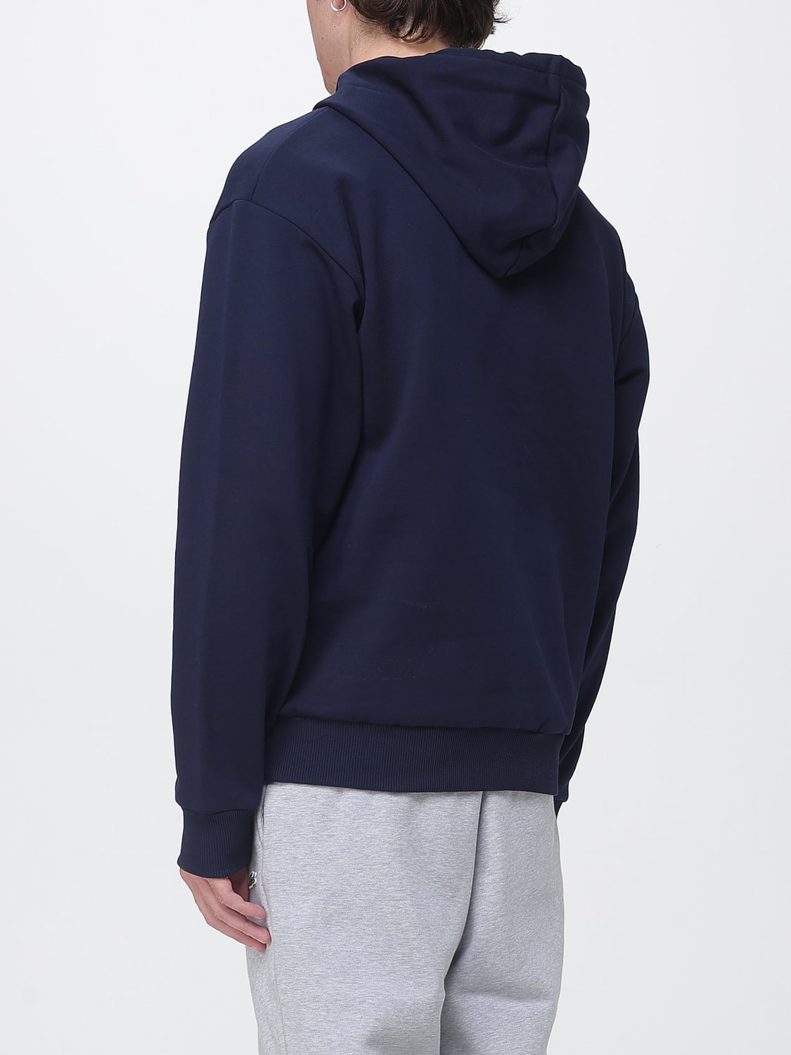 LACOSTE SWEATSHIRT: Cotton Drawstring Hoodie Lacoste with Kangaroo Pocket and Dropped Shoulders, Blue - Img 2