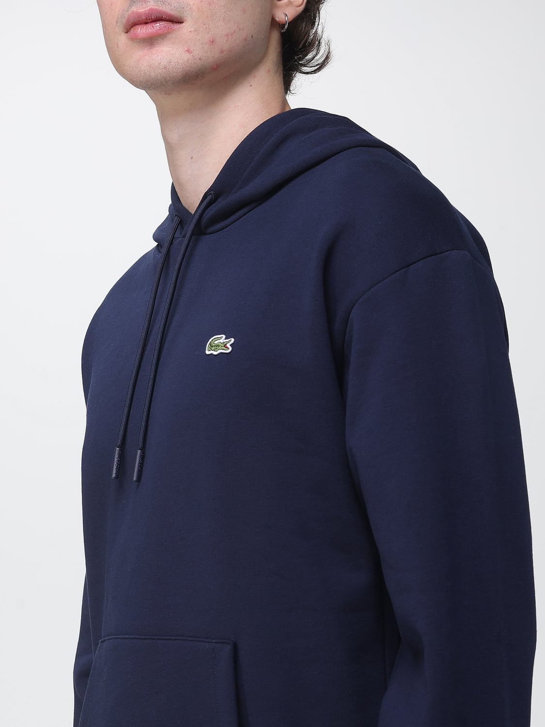 LACOSTE SWEATSHIRT: Cotton Drawstring Hoodie Lacoste with Kangaroo Pocket and Dropped Shoulders, Blue - Img 3