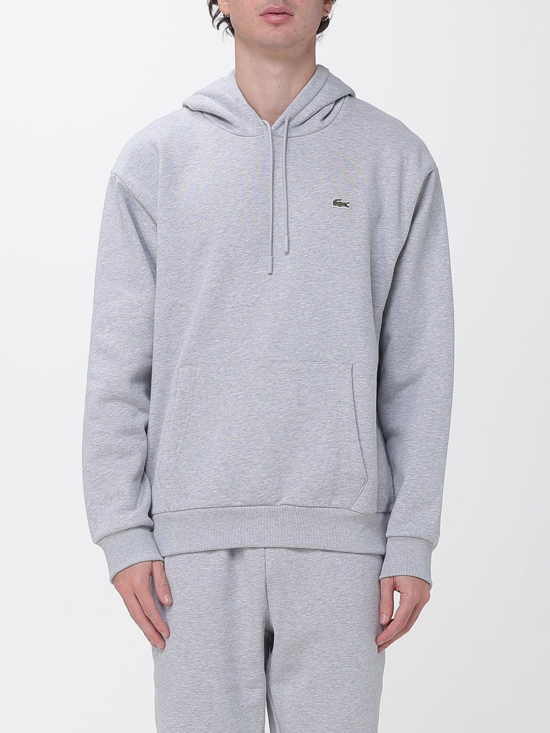 LACOSTE SWEATSHIRT: Kapuzenpullover Lacoste aus Baumwolle mit Kängurutasche und Kontrast-Logo, Grau - Img 1