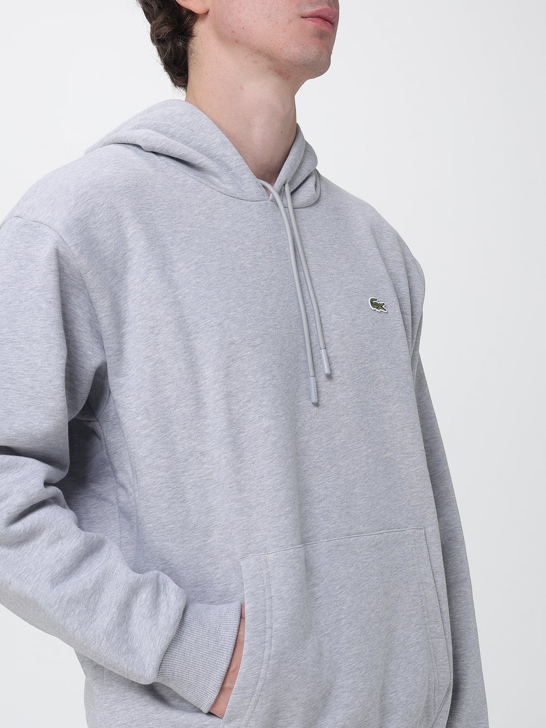 LACOSTE SWEATSHIRT: Kapuzenpullover Lacoste aus Baumwolle mit Kängurutasche und Kontrast-Logo, Grau - Img 3