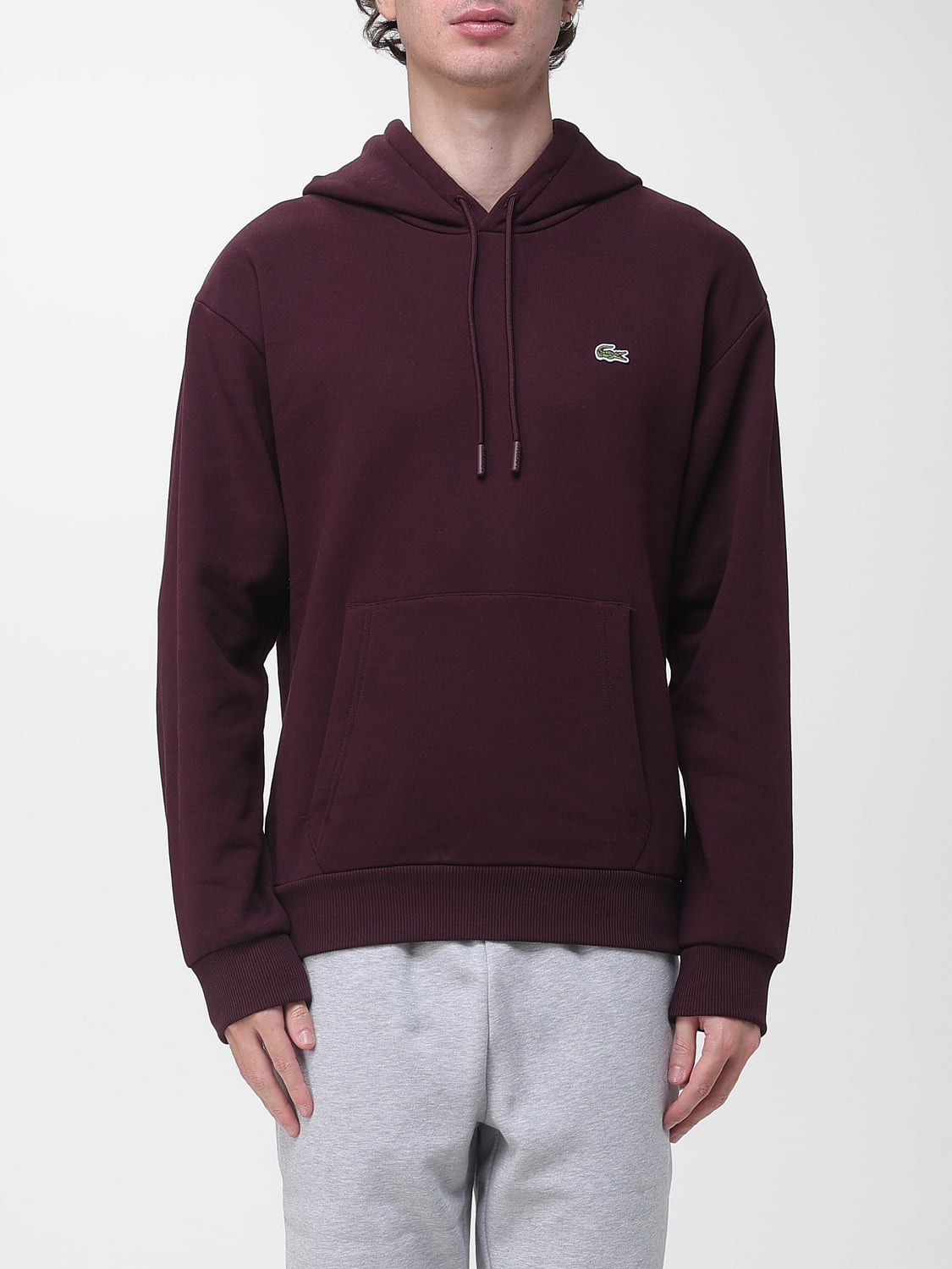 LACOSTE SWEATSHIRT: Kapuzenpullover Lacoste aus Baumwolle mit Kängurutasche und Kontrast-Logo, Burgunderrot - Img 1