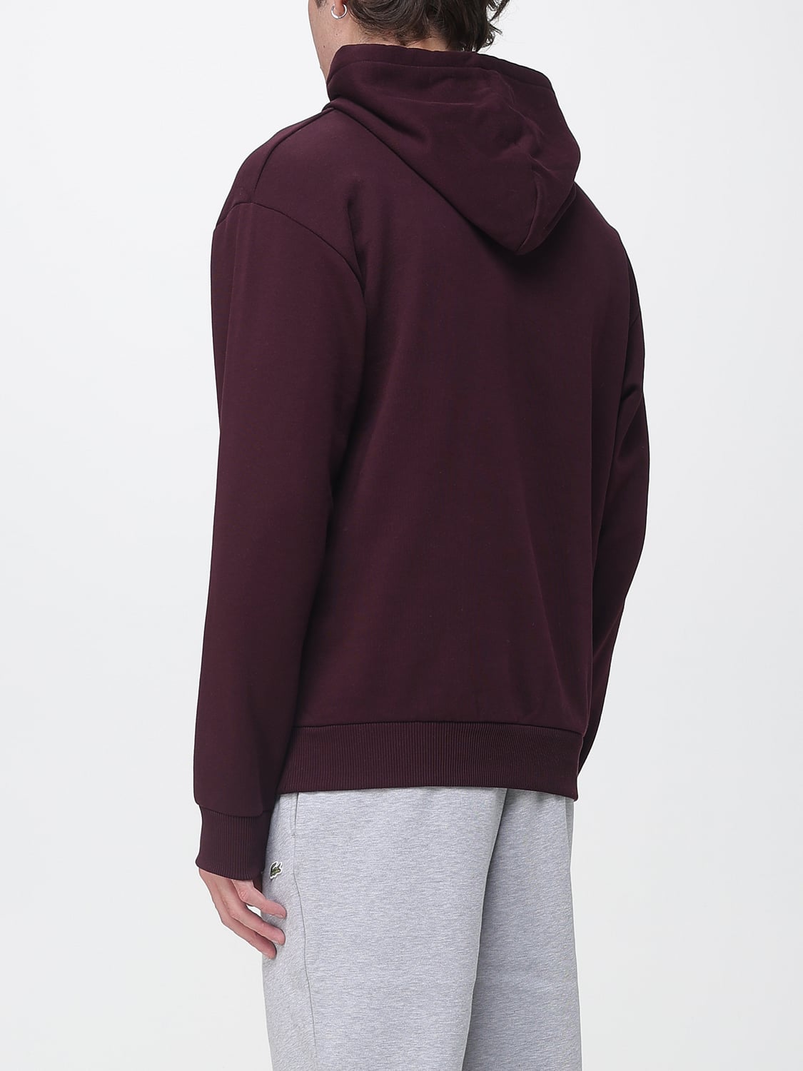 LACOSTE SWEATSHIRT: Kapuzenpullover Lacoste aus Baumwolle mit Kängurutasche und Kontrast-Logo, Burgunderrot - Img 2