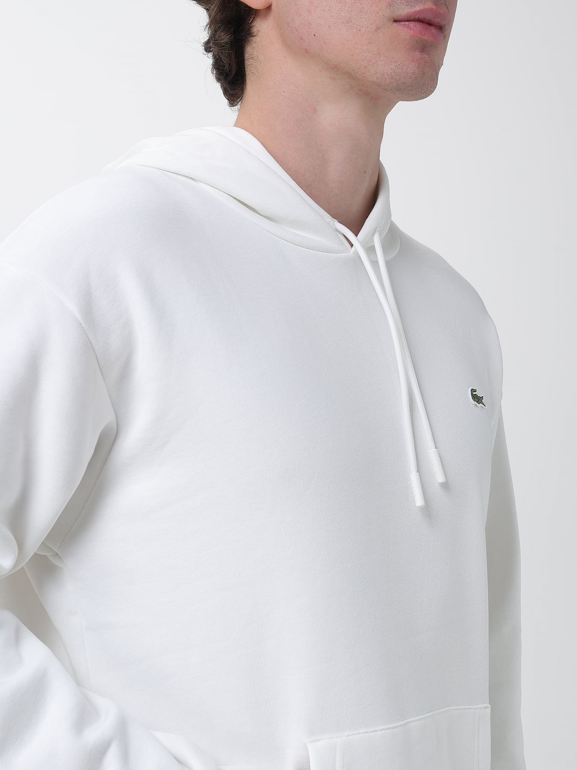 LACOSTE SWEATSHIRT: Kapuzenpullover Lacoste aus Baumwolle mit Kängurutasche und Kontrast-Logo, Yellow Cream - Img 3