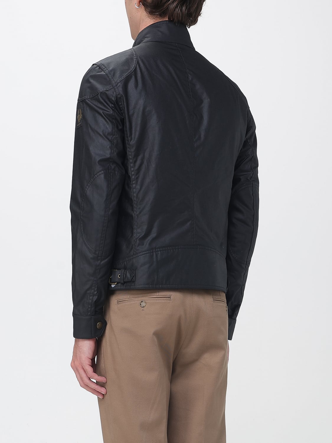 BELSTAFF JACKET: Racemaster Belstaff Jacket in Waxed Cotton with High Neck and Patch Pockets, Blue - Img 2
