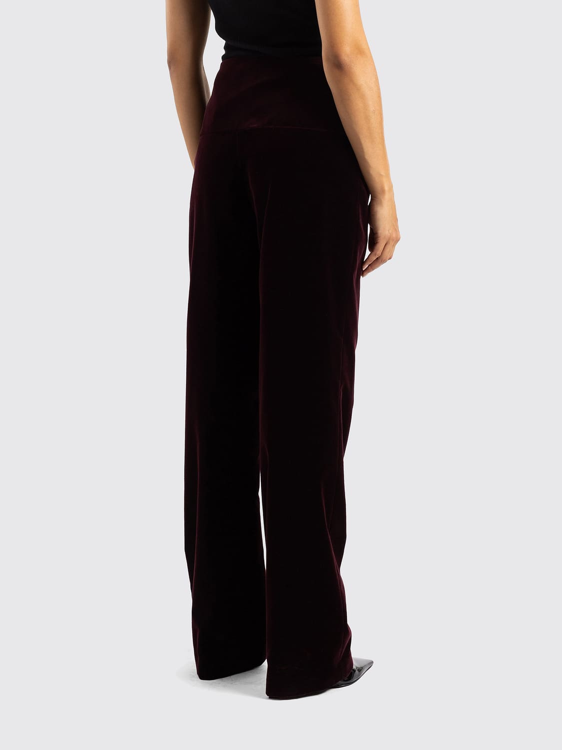 ALAÏA HOSE: Palazzo-Hose Alaïa aus Samt mit hohem Bund und geradem Bein, Violett - Img 2