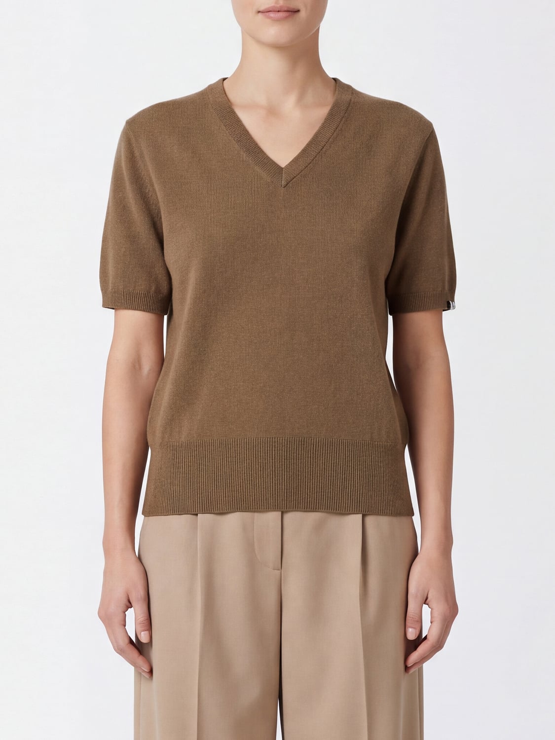 EXTREME CASHMERE PULL: Pull à col V et manches courtes Extreme Cashmere en mélange de cachemire, Marron - Img 1