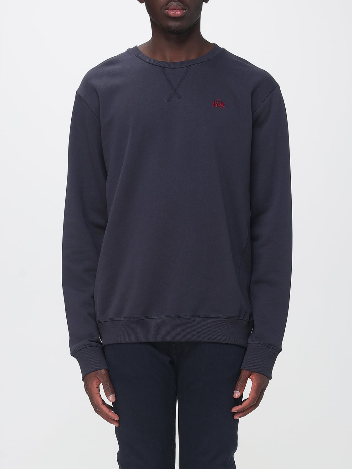 LA MARTINA SWEATSHIRT: La Martina Turtleneck Zip-Up Sweatshirt with Contrast Logo in Cotton, Blue - Img 1