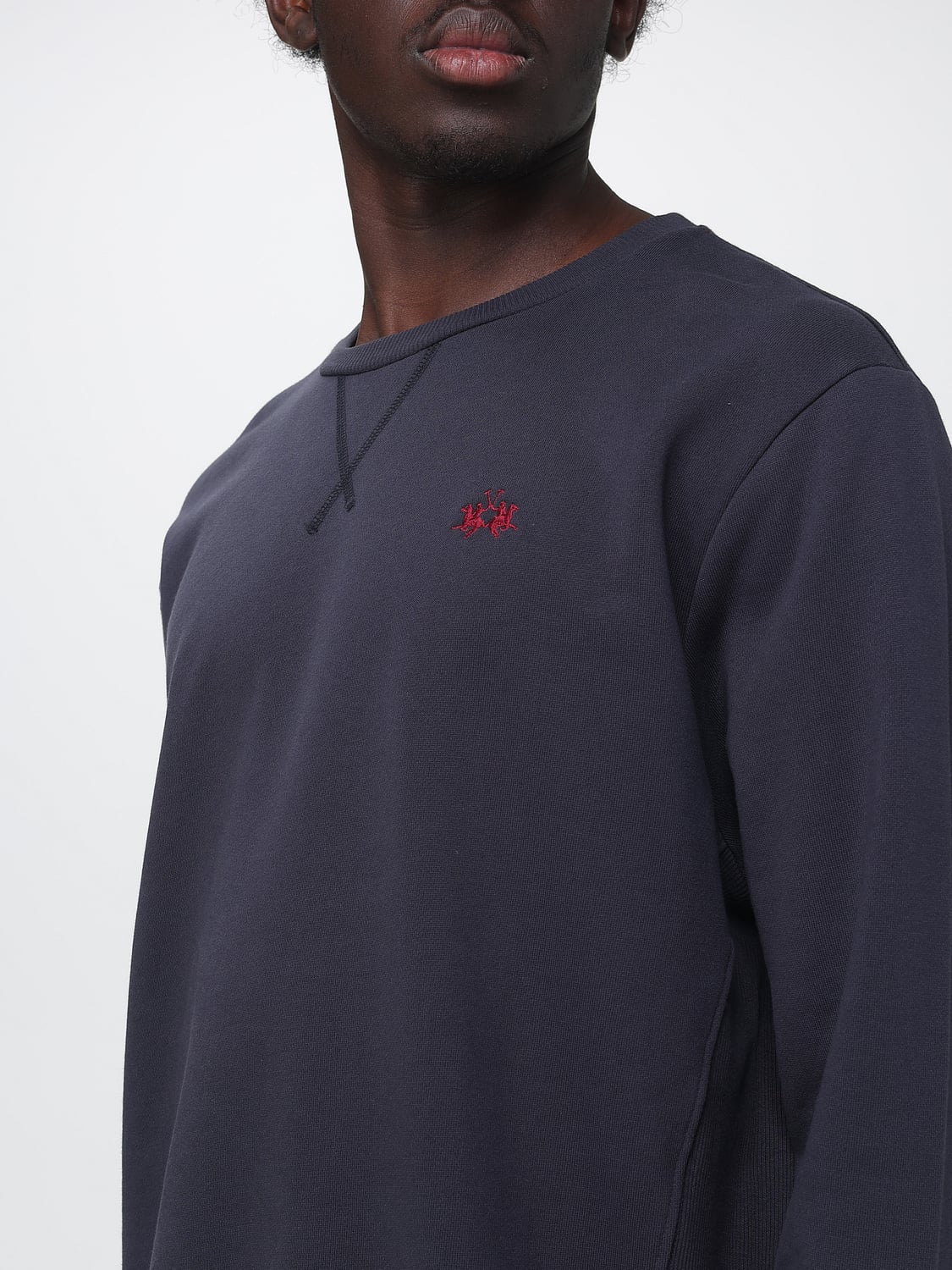 LA MARTINA SWEATSHIRT: La Martina Turtleneck Zip-Up Sweatshirt with Contrast Logo in Cotton, Blue - Img 3