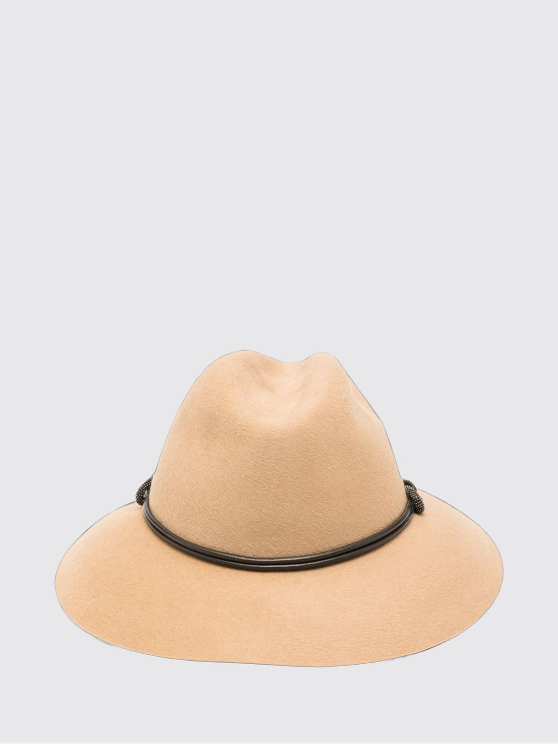 BRUNELLO CUCINELLI HAT: Wide-Brimmed Wool Felt Hat Brunello Cucinelli with Monili, Camel - Img 2