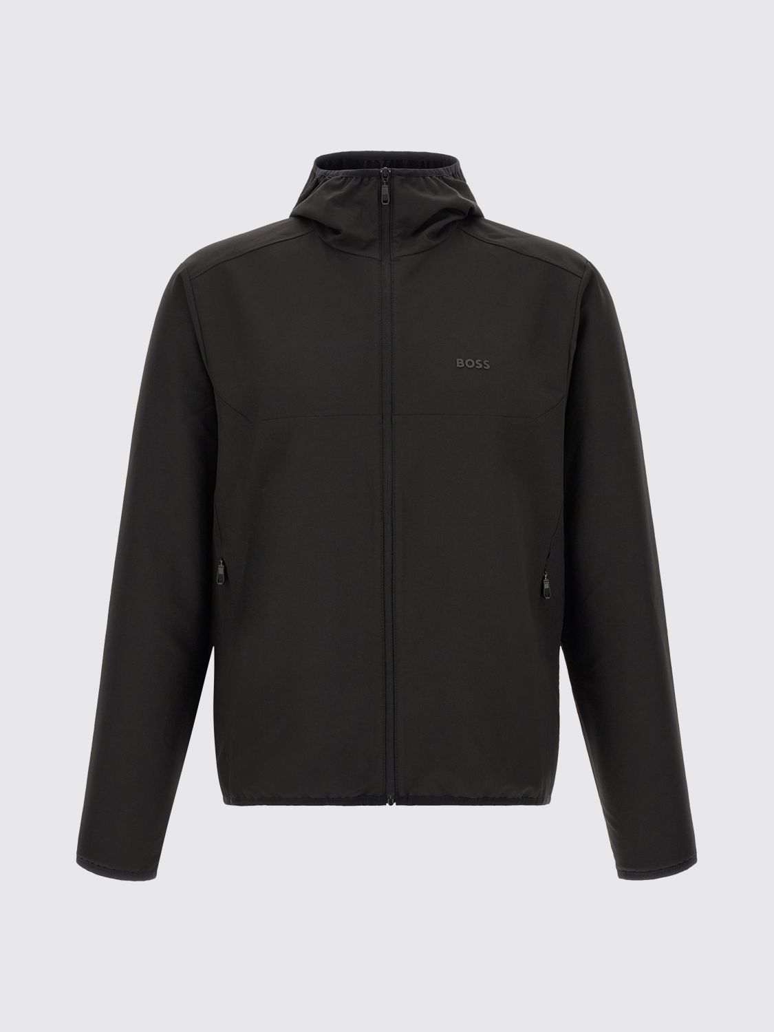 BOSS JACKET: Boss Lightweight Stretch Technical Fabric Hooded Jacket with Embroidered Logo, Black - Img 2