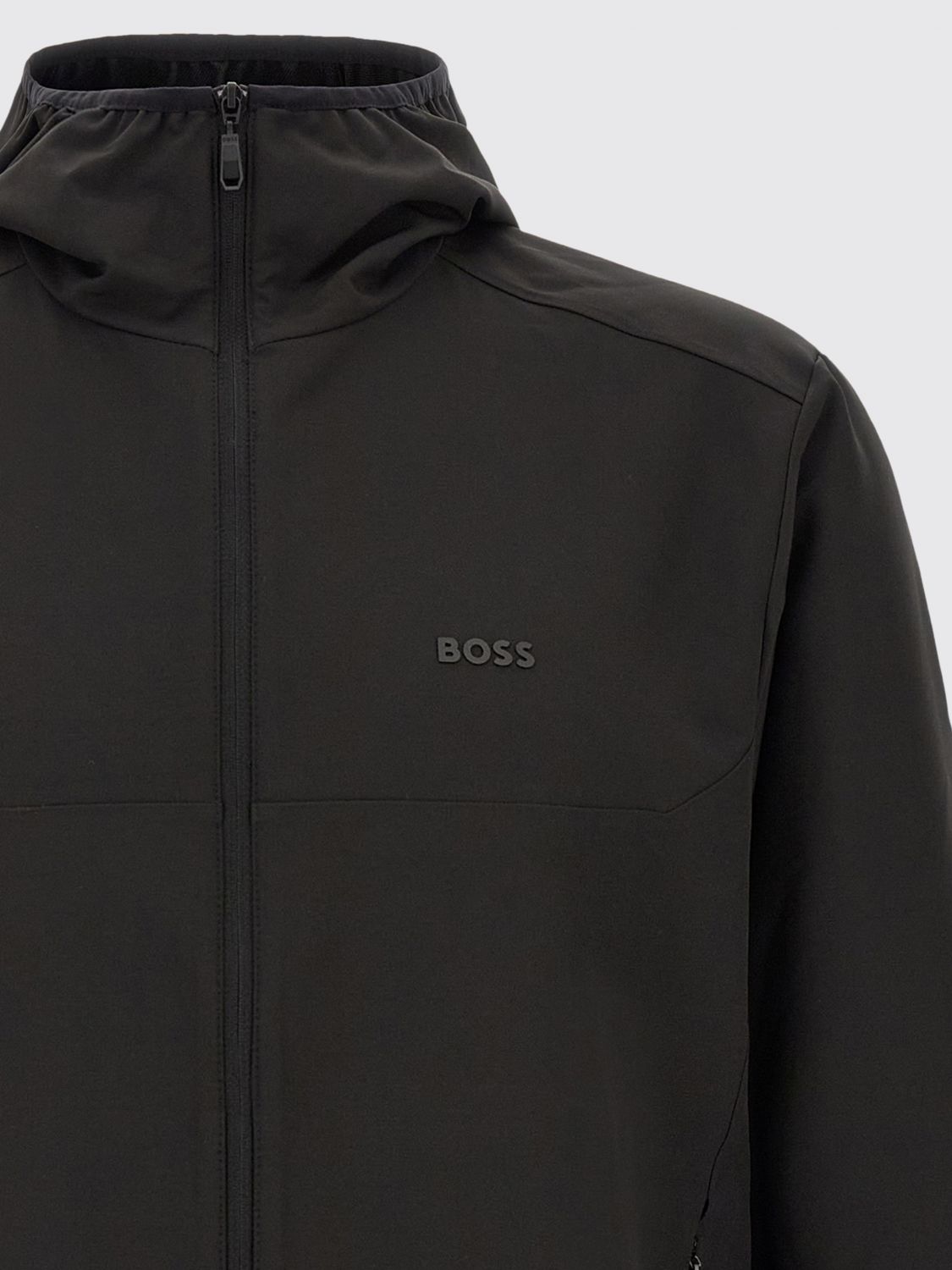 BOSS JACKET: Boss Lightweight Stretch Technical Fabric Hooded Jacket with Embroidered Logo, Black - Img 4