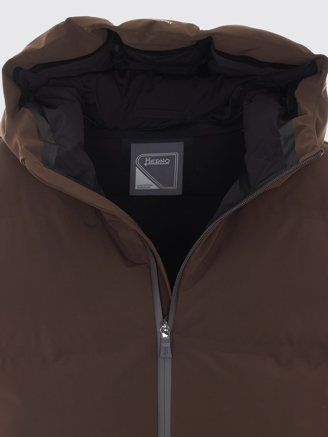 HERNO JACKET: Herno Quilted Water-Repellent Stretch Nylon Hooded Down Jacket, Brown - Img 4