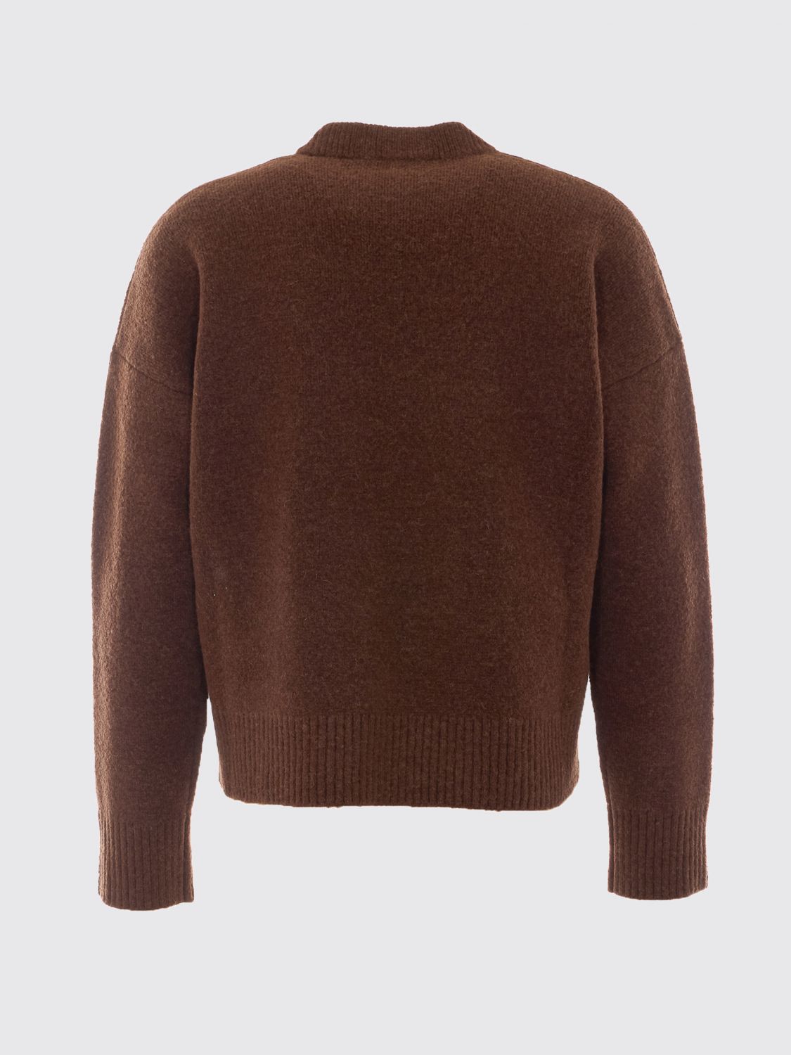 AMI PARIS PULL: Pull à col rond Ami Paris en mélange de laine et alpaga avec logo jacquard, Marron - Img 3