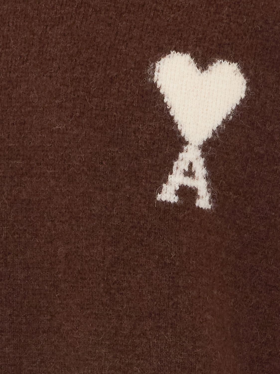 AMI PARIS PULL: Pull à col rond Ami Paris en mélange de laine et alpaga avec logo jacquard, Marron - Img 4