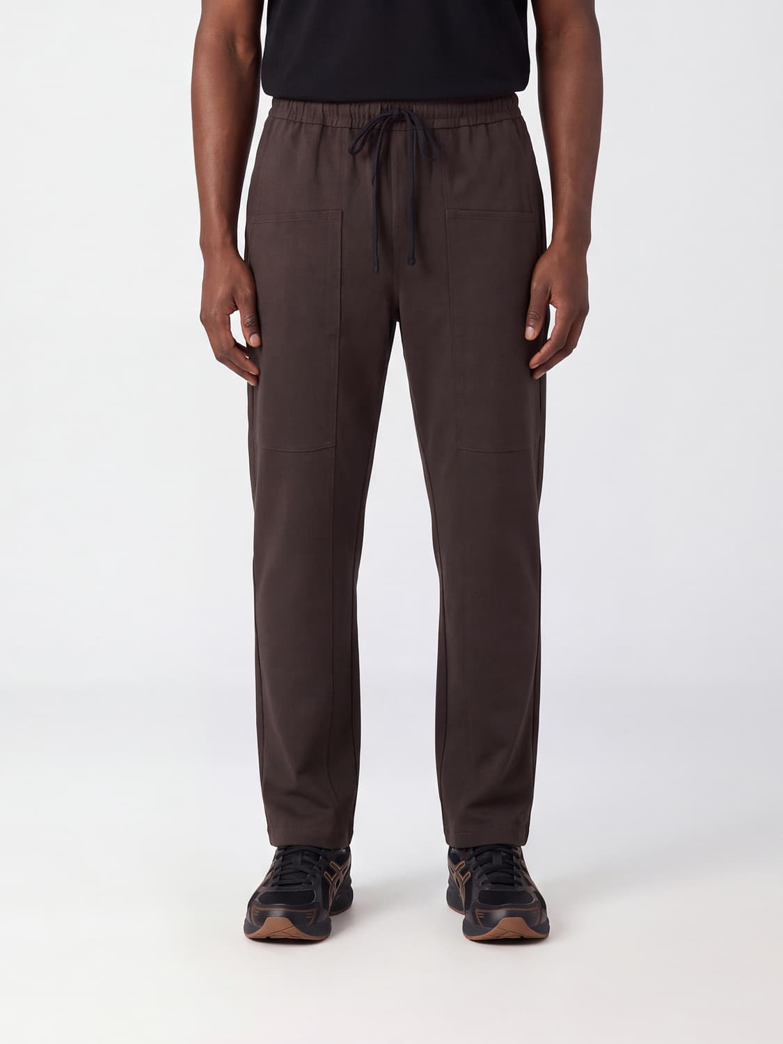 THOM KROM PANTS: Thom Krom Stretch Technical Fabric Jogging Trousers with Drawstring, Brown - Img 1