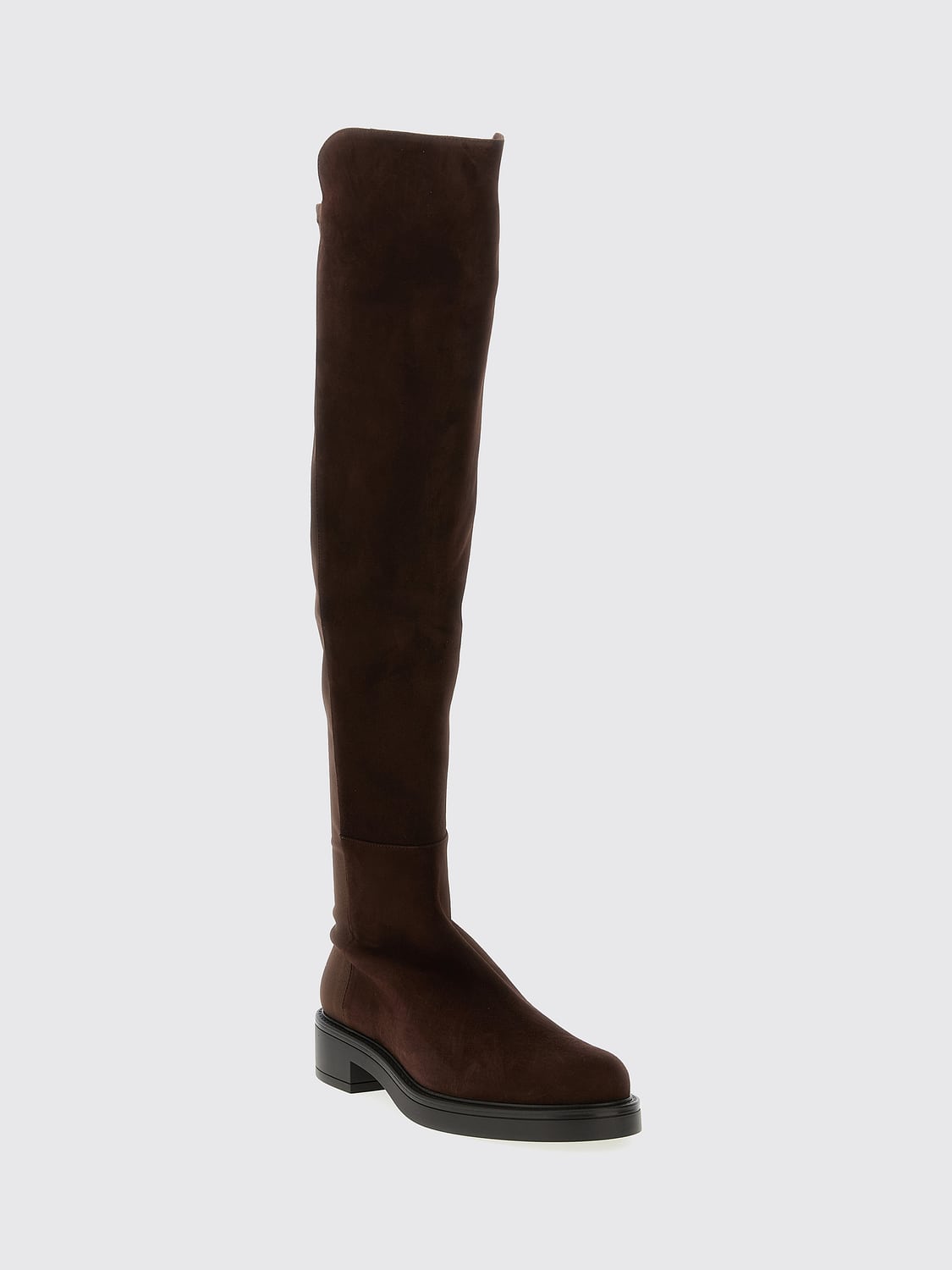 STUART WEITZMAN ブーツ: STUART WEITZMAN スエード&ギャバジン オーバーニーブーツ, ブラウン - Img 2