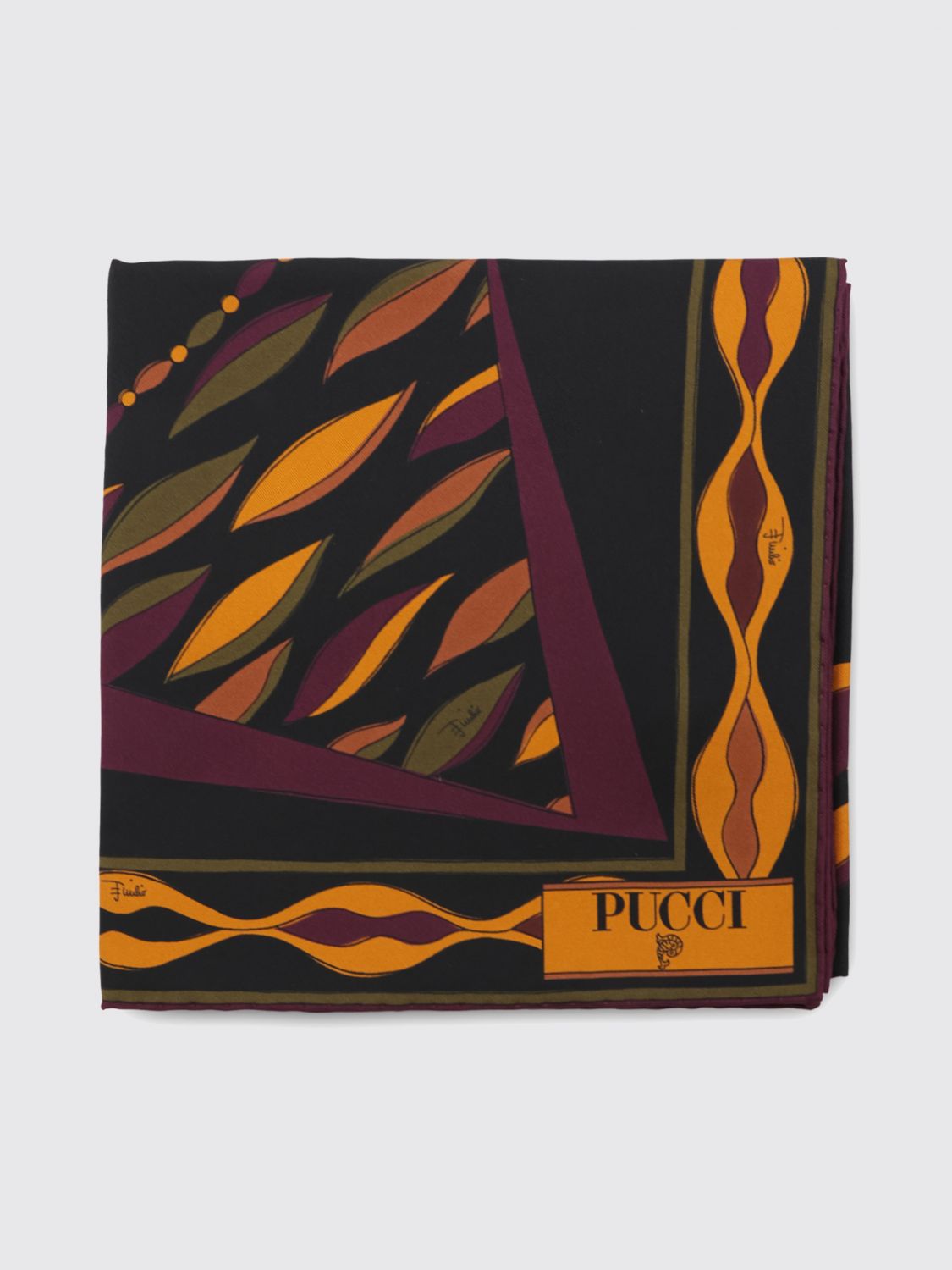PUCCI FULAR: Foulard cuadrado de pura seda Pucci con estampado abstracto y logo, Granate - Img 1
