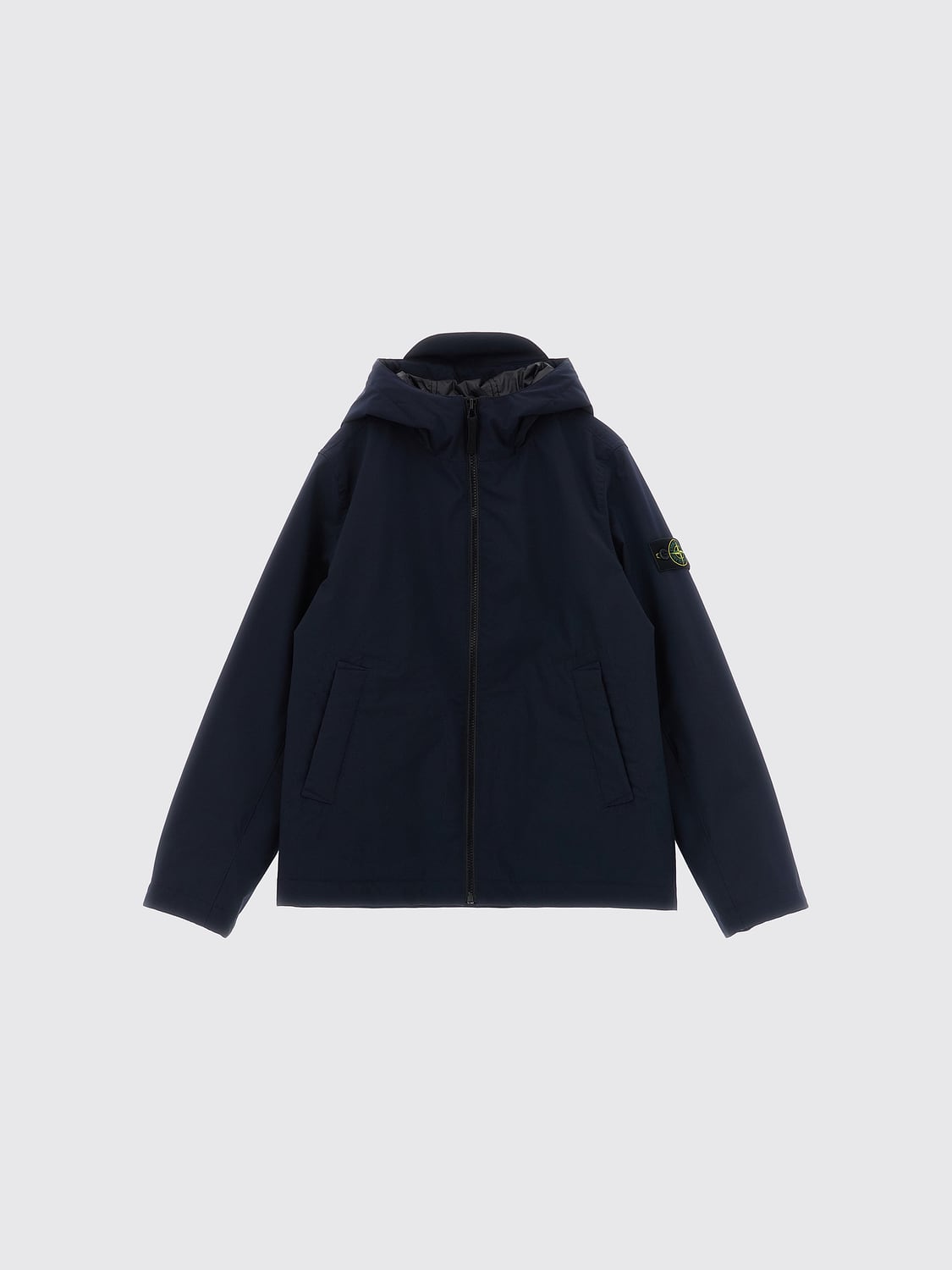 STONE ISLAND JUNIOR JACKE: Leichte Kapuzenjacke für Jungen Stone Island Junior mit Compass-Logo, Blau - Img 1