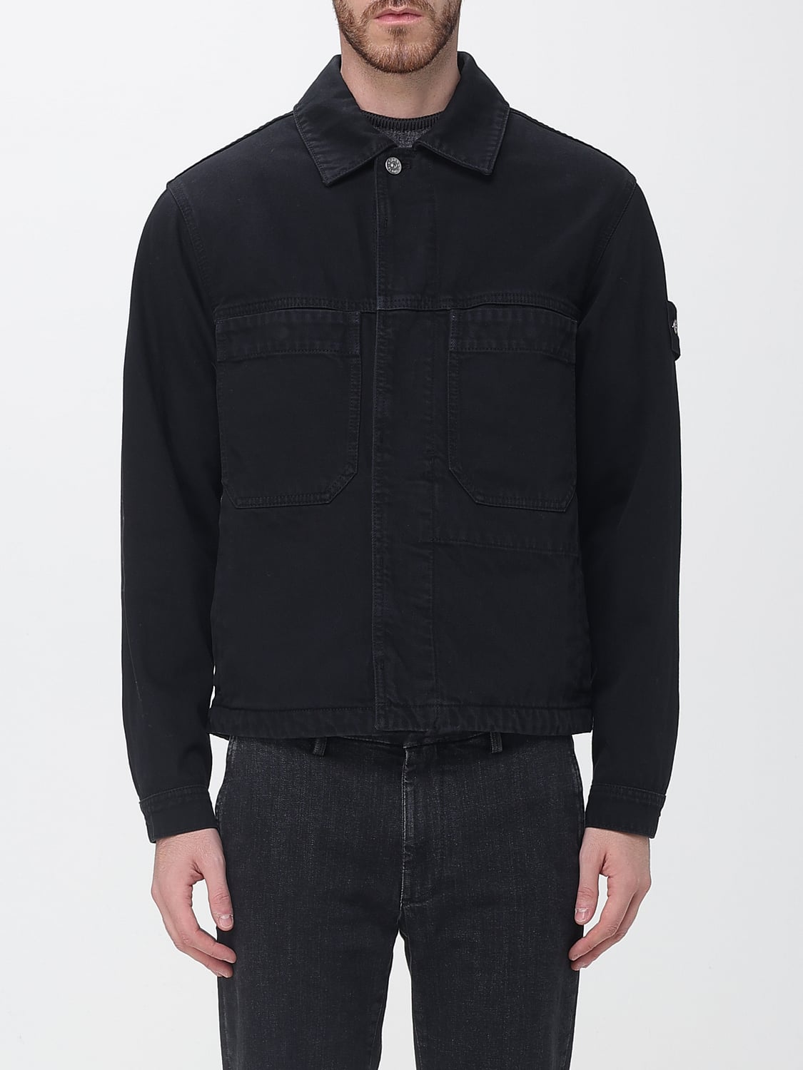 STONE ISLAND ジャケット: STONE ISLAND 袖にコンパスロゴパッチが付いたコットンデニム製コーチジャケット, ブラック - Img 1