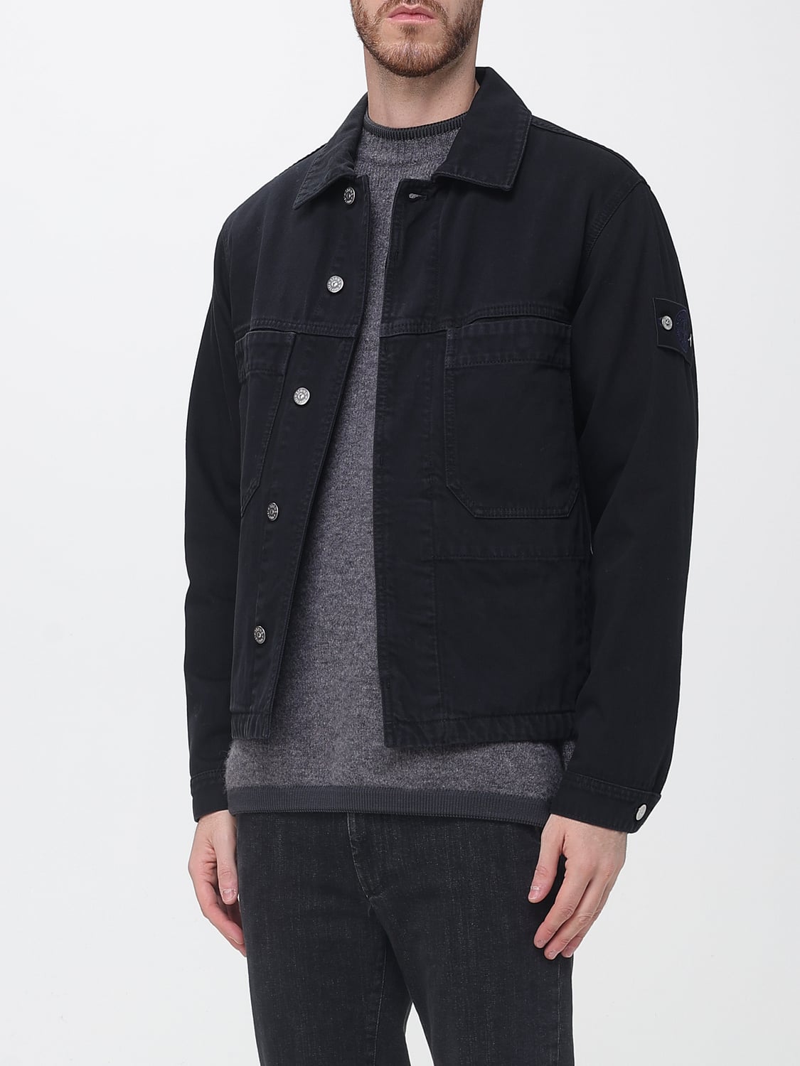 STONE ISLAND ジャケット: STONE ISLAND 袖にコンパスロゴパッチが付いたコットンデニム製コーチジャケット, ブラック - Img 3