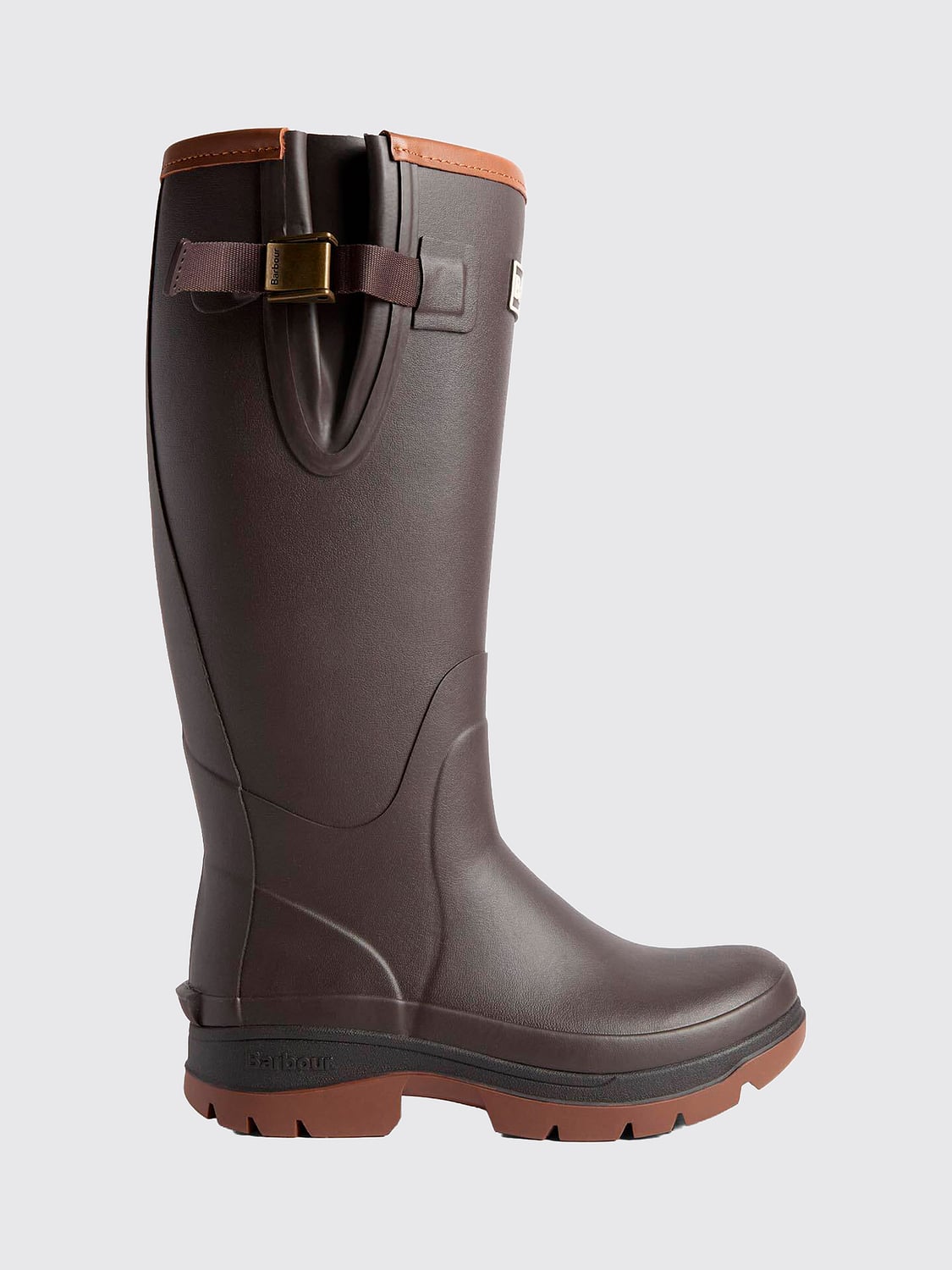 BARBOUR BOTTES: Bottes de pluie mi-mollet Tempest Barbour en caoutchouc avec brides réglables, Marron - Img 1