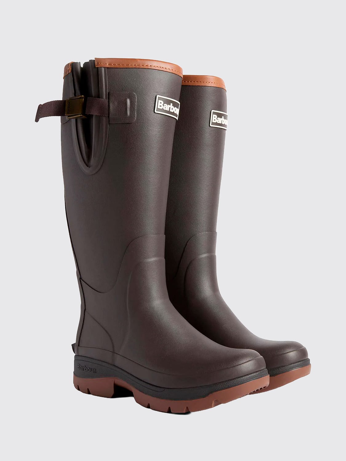 BARBOUR BOTTES: Bottes de pluie mi-mollet Tempest Barbour en caoutchouc avec brides réglables, Marron - Img 2