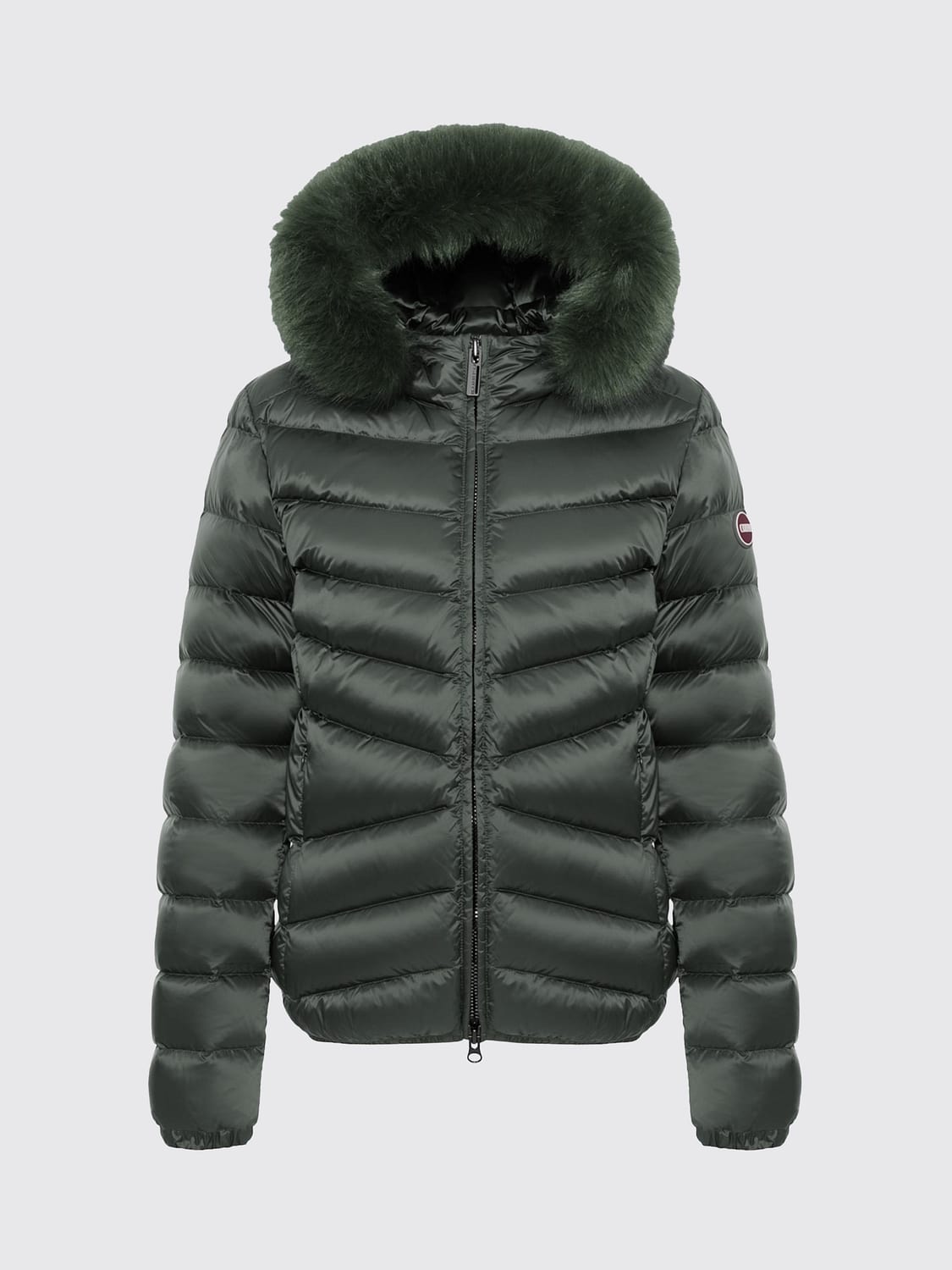 COLMAR JACKET: Colmar Quilted Water-Repellent Short Down Jacket with Shearling Hood, Green - Img 2