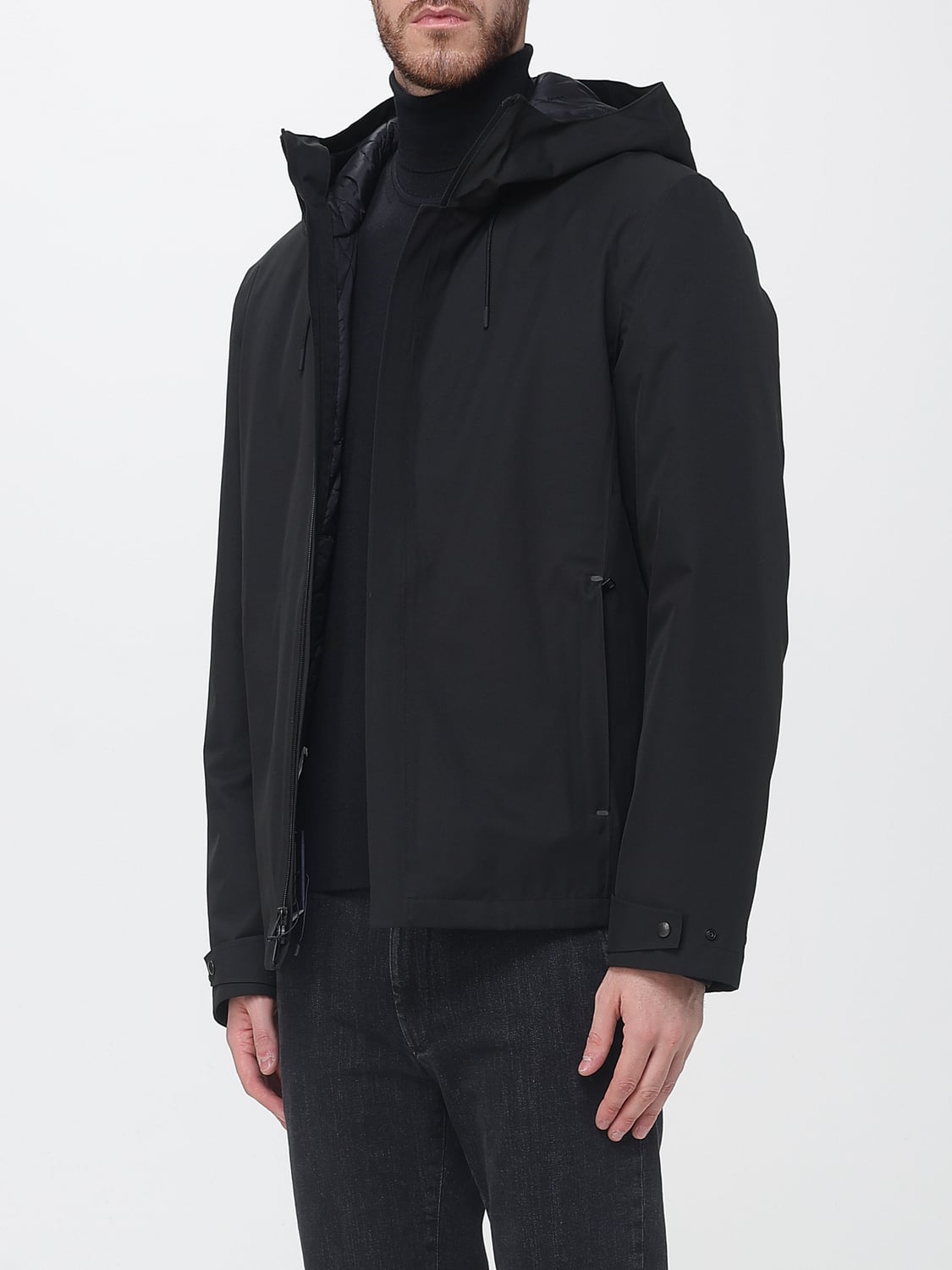 WOOLRICH 재킷: WOOLRICH 드로스트링 후드 폴리에스터 윈드브레이커 재킷, 블랙 - Img 3
