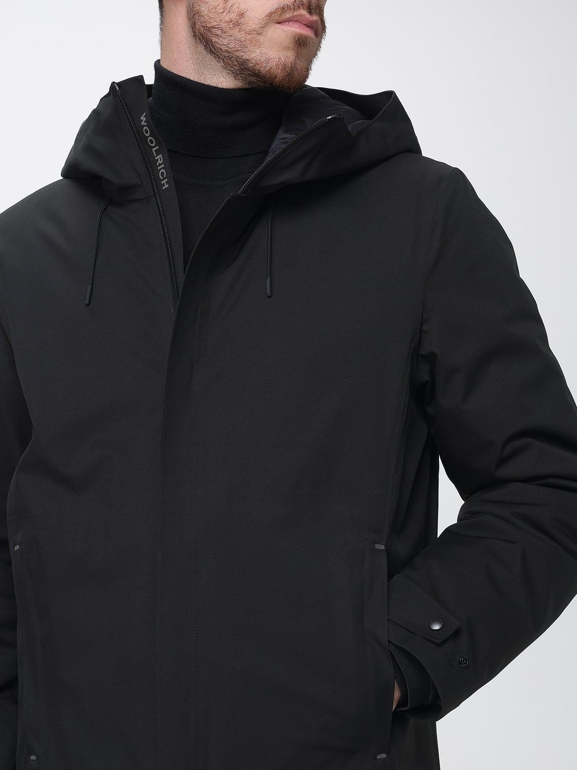 WOOLRICH 재킷: WOOLRICH 드로스트링 후드 폴리에스터 윈드브레이커 재킷, 블랙 - Img 4