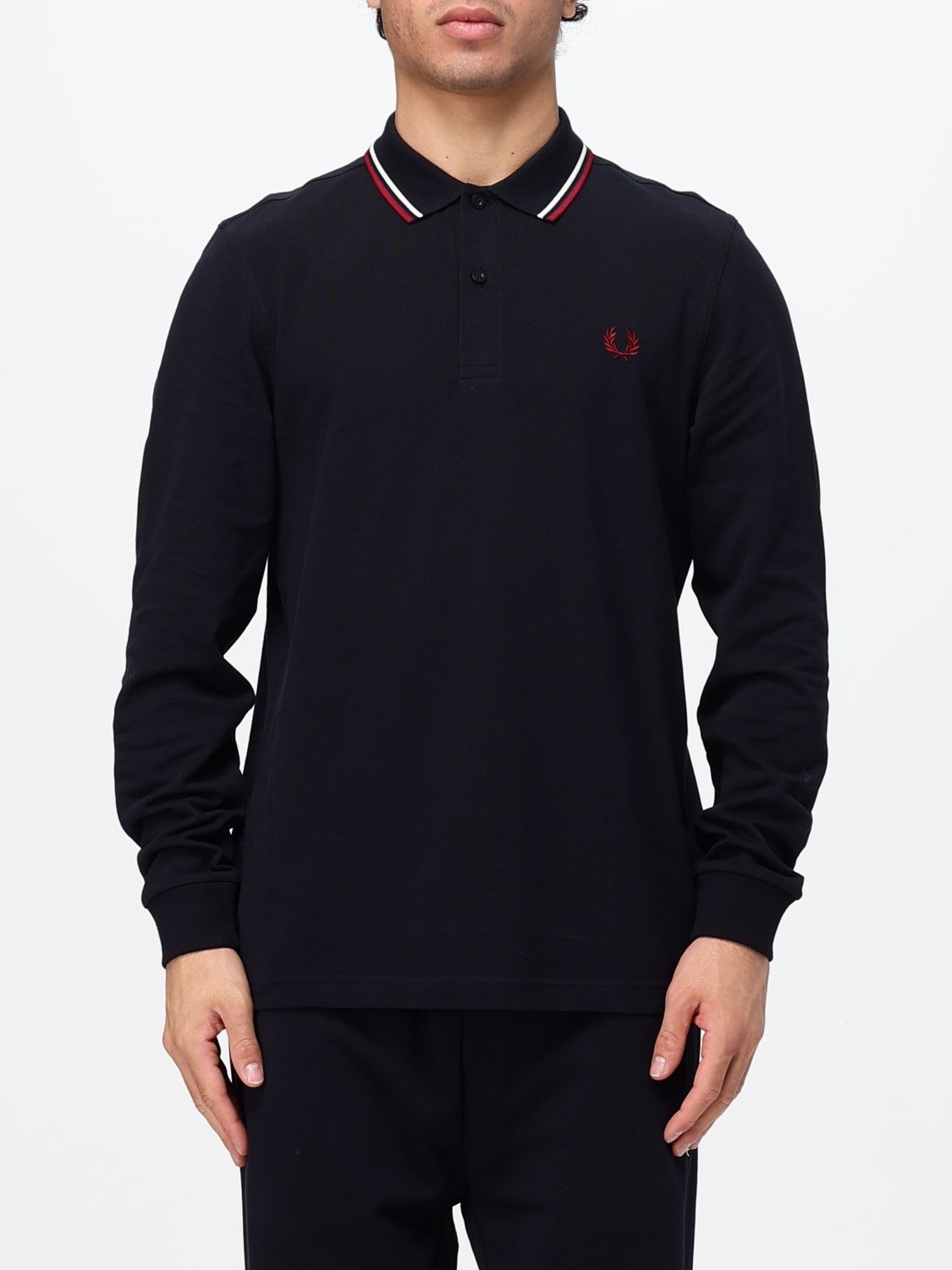 FRED PERRY POLO SHIRT: Fred Perry Long-Sleeved Polo Shirt in Cotton Piqué with Embroidered Logo, Navy - Img 1