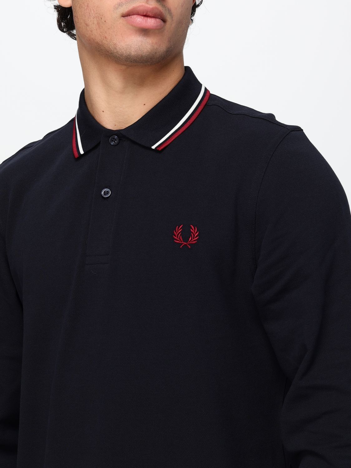 FRED PERRY POLO SHIRT: Fred Perry Long-Sleeved Polo Shirt in Cotton Piqué with Embroidered Logo, Navy - Img 3